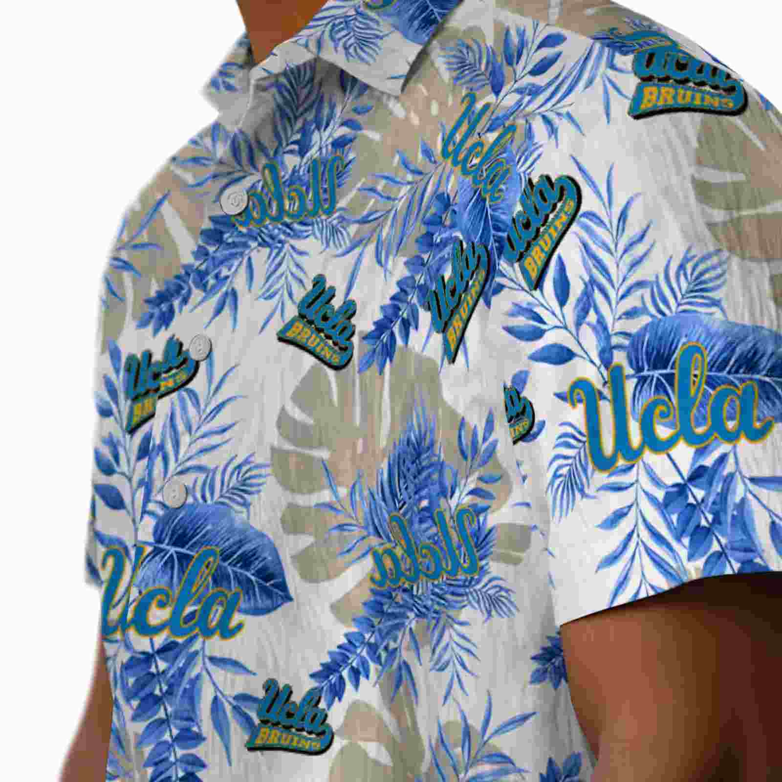 ucla bruins tropical leaves blue white hawaiian shirt trendy