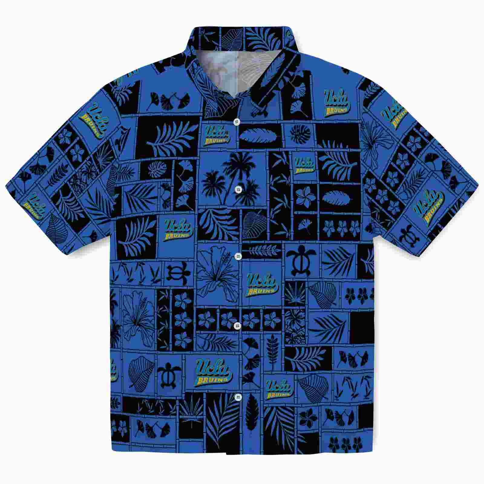 UCLA Bruins Tropical Patchwork Blue Black Hawaiian Shirt