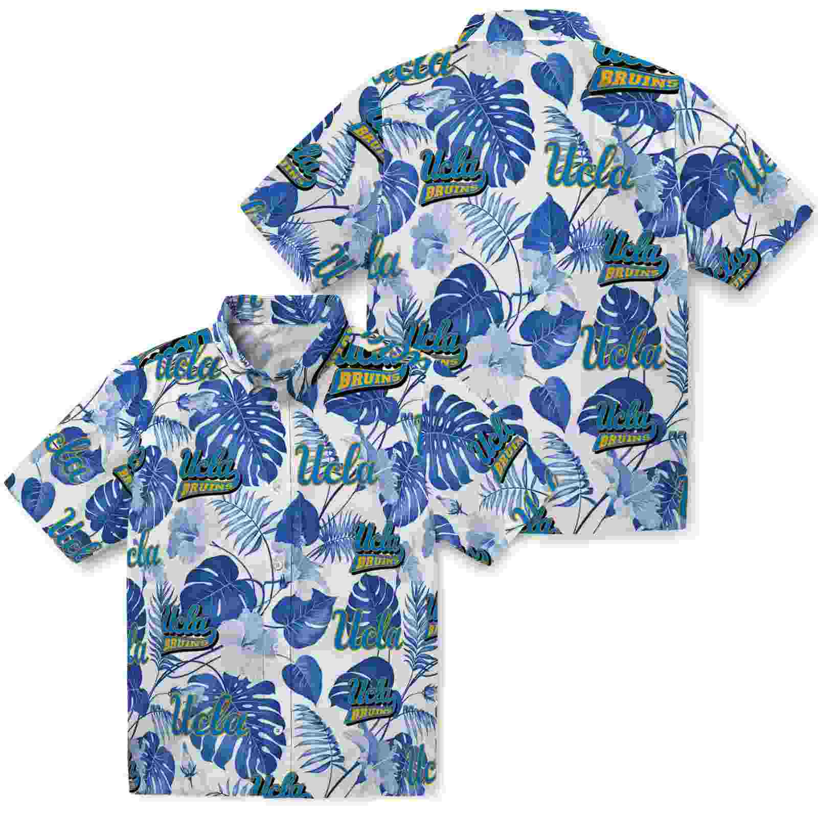 ucla bruins tropical plants blue white hawaiian shirt high quality