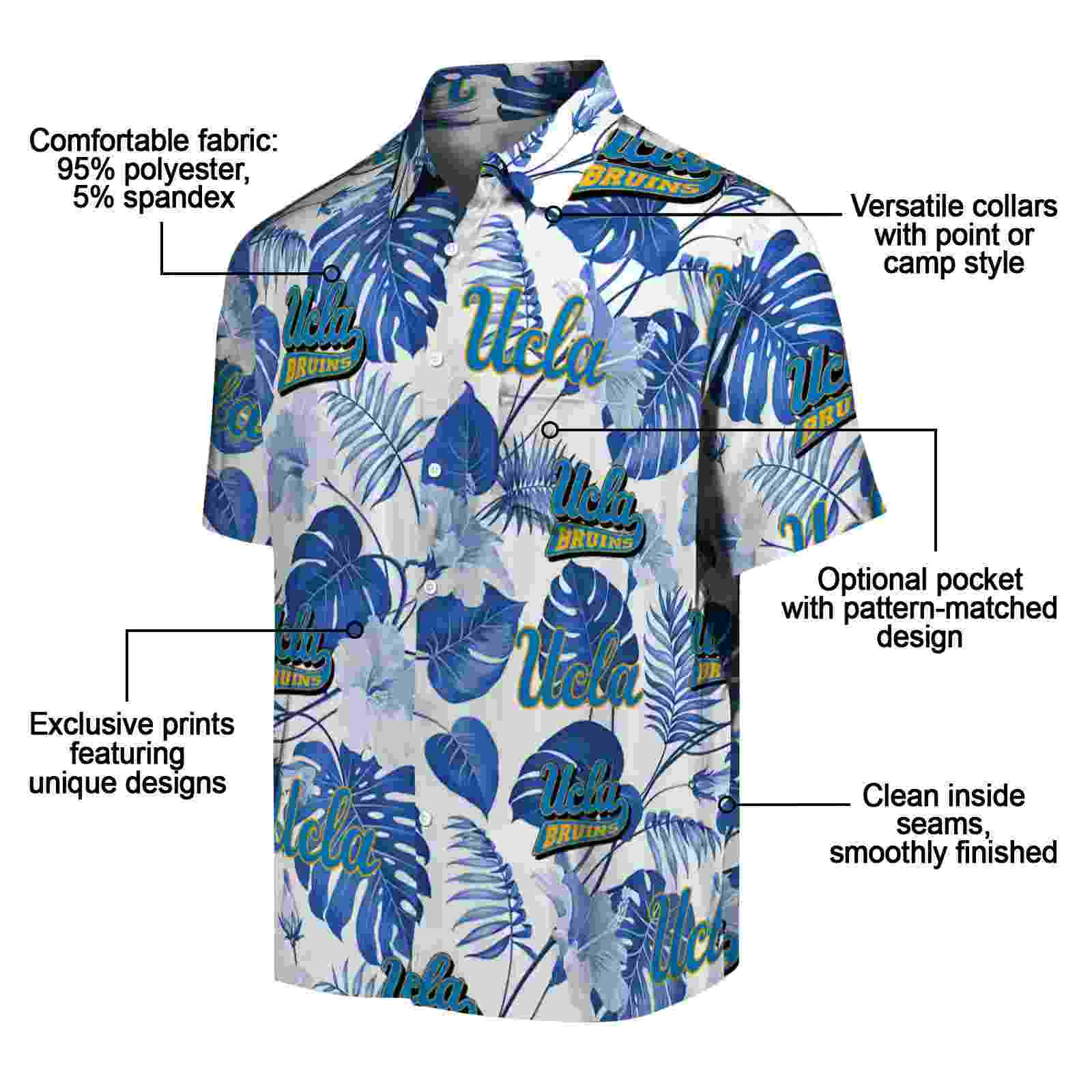 ucla bruins tropical plants blue white hawaiian shirt new arrival