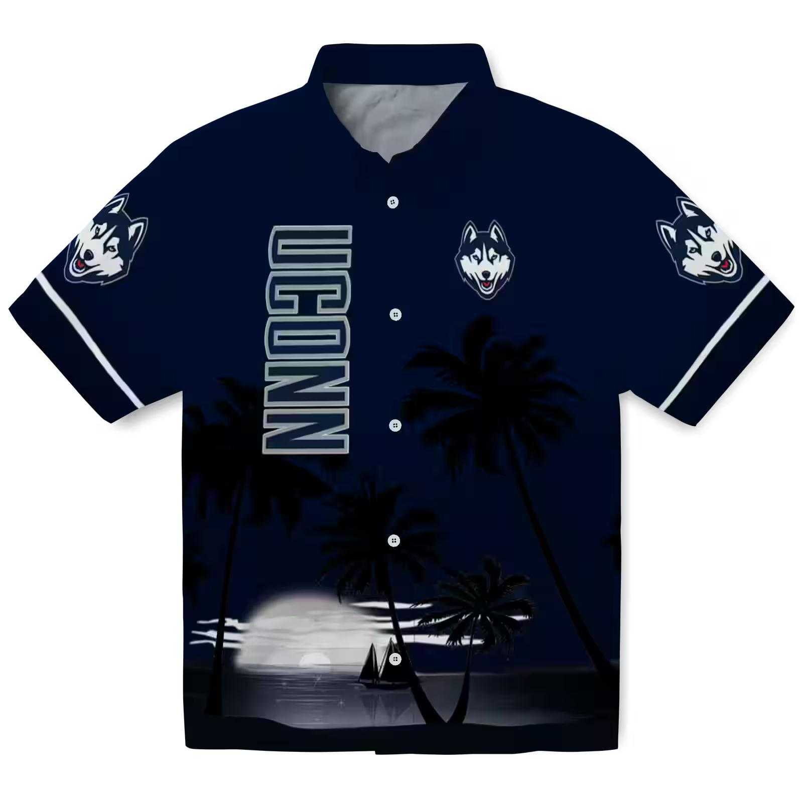 UConn Huskies Beach Sunset Blue Black Hawaiian Shirt