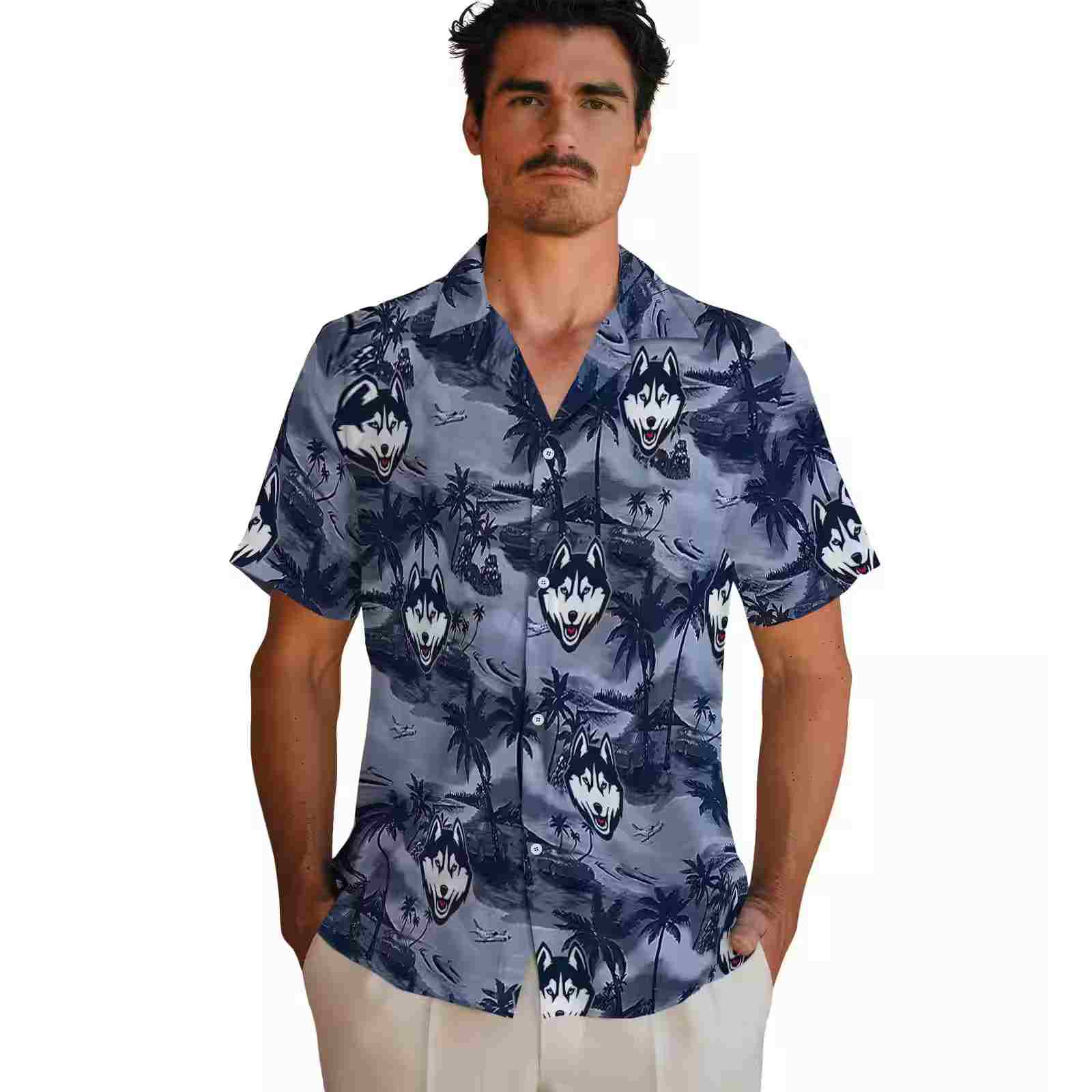 uconn huskies coastal palms blue hawaiian shirt fashion forward