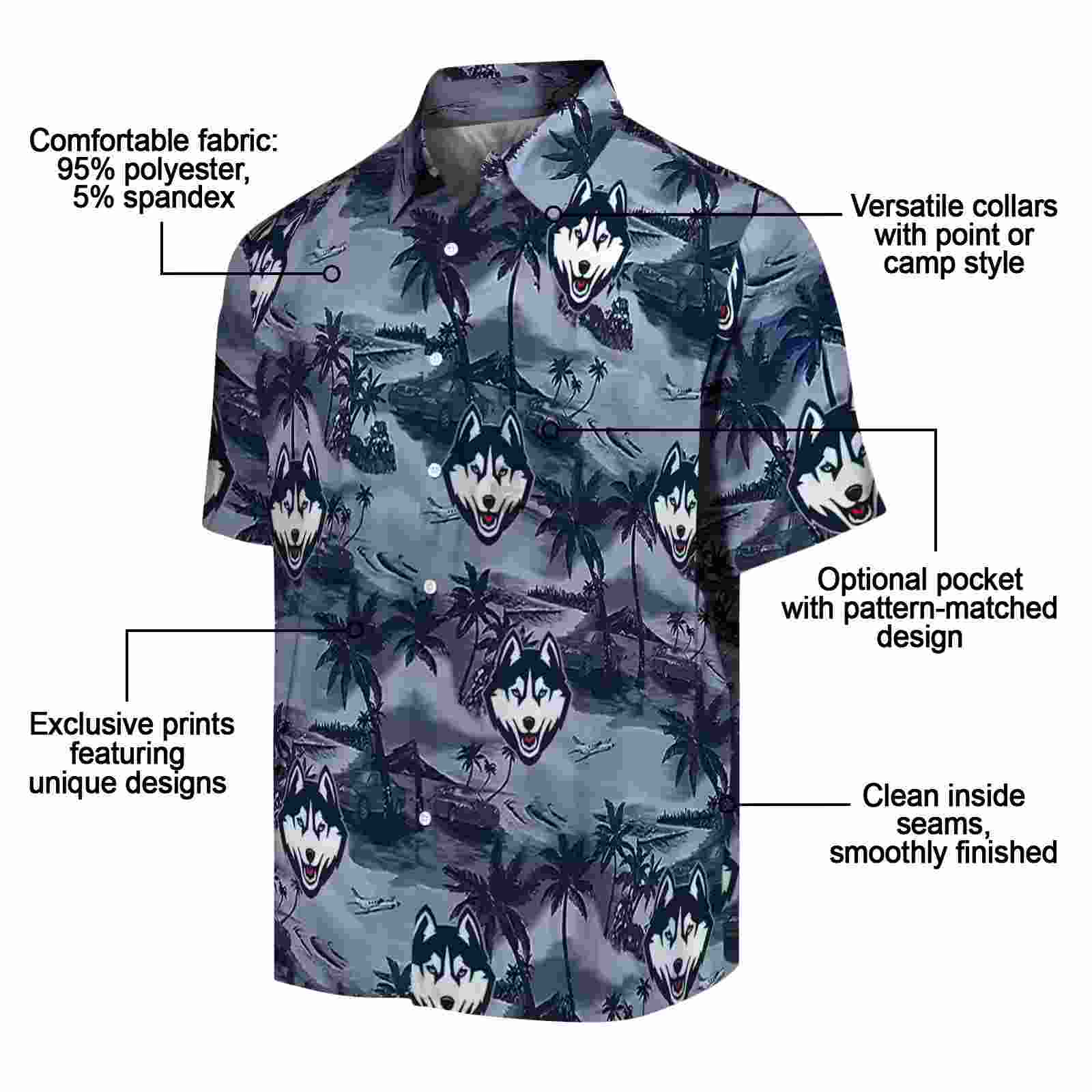 uconn huskies coastal palms blue hawaiian shirt new arrival