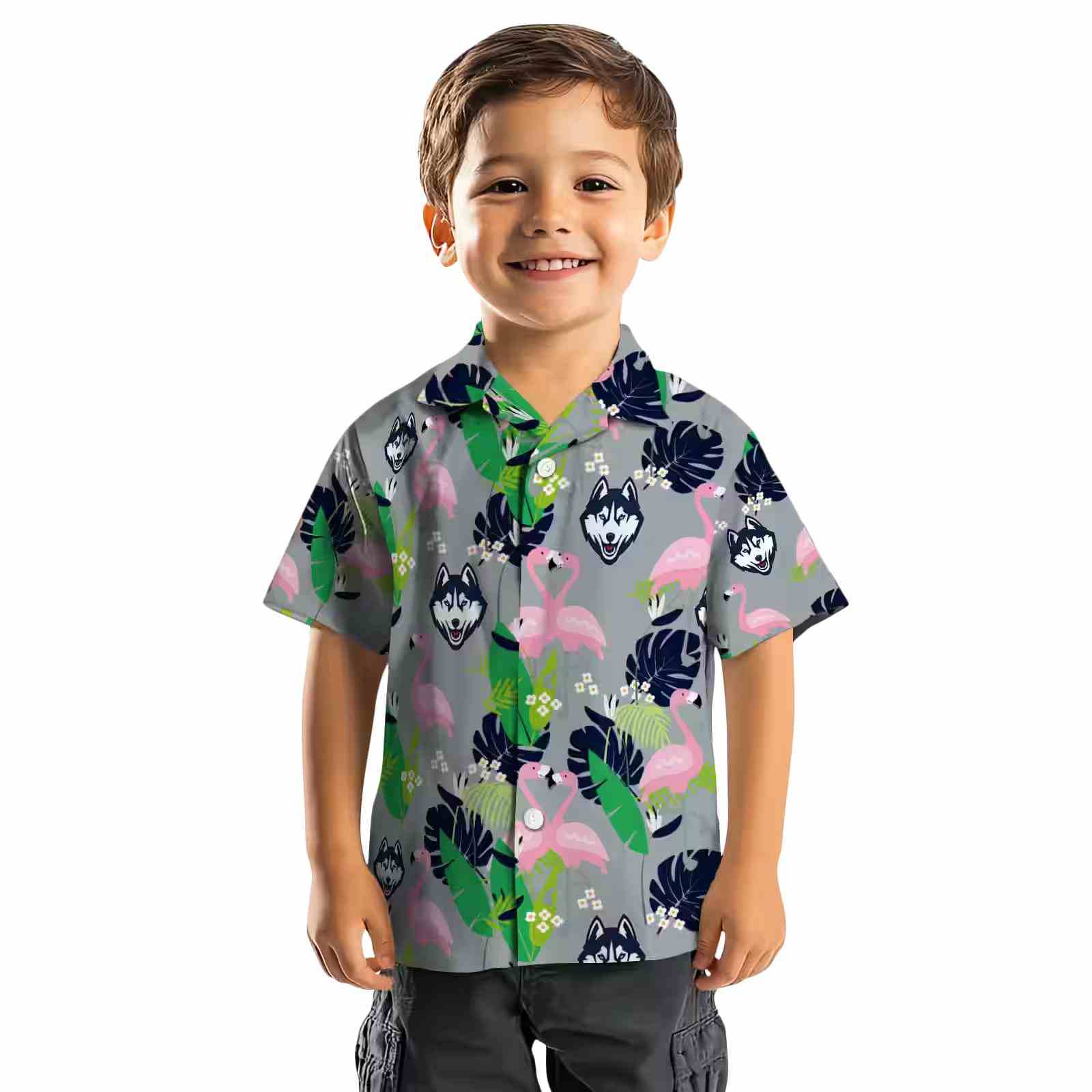 uconn huskies flamingo foliage blue green hawaiian shirt top rated