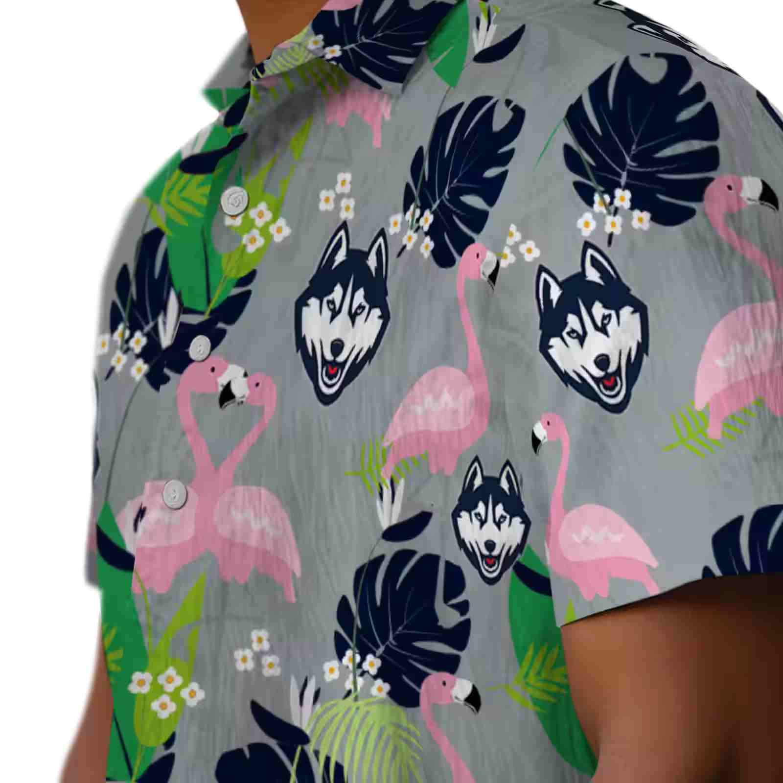 uconn huskies flamingo foliage blue green hawaiian shirt trendy