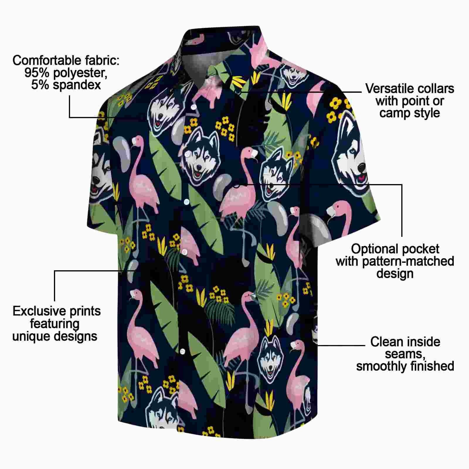 uconn huskies flamingo leaves blue hawaiian shirt new arrival