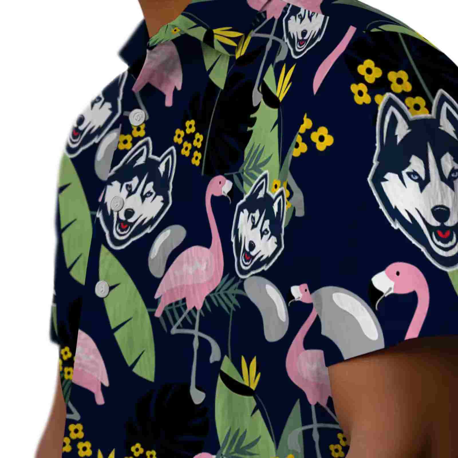 uconn huskies flamingo leaves blue hawaiian shirt trendy