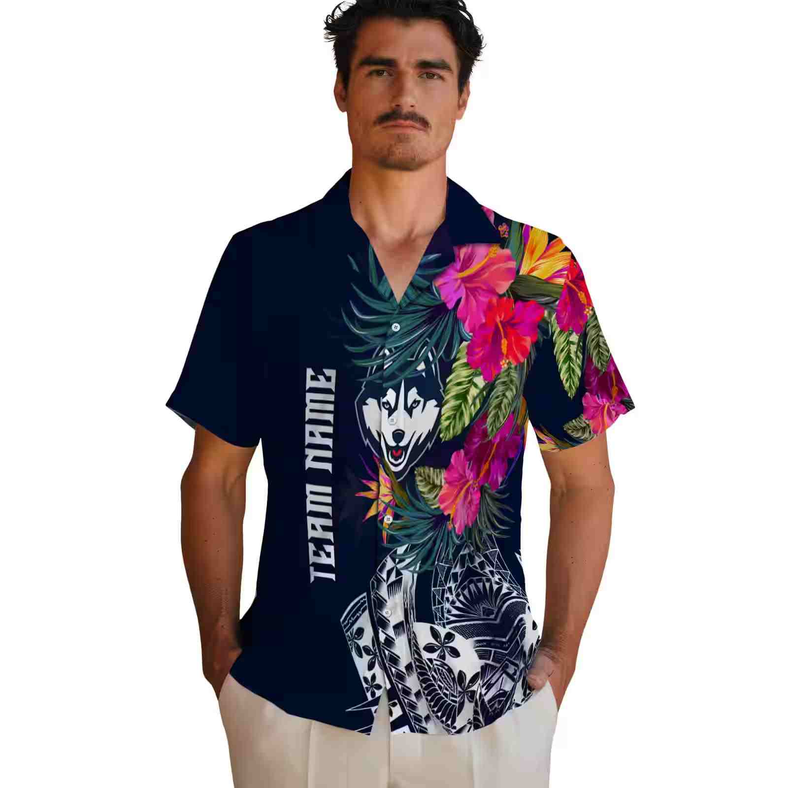 uconn huskies floral polynesian blue hawaiian shirt fashion forward