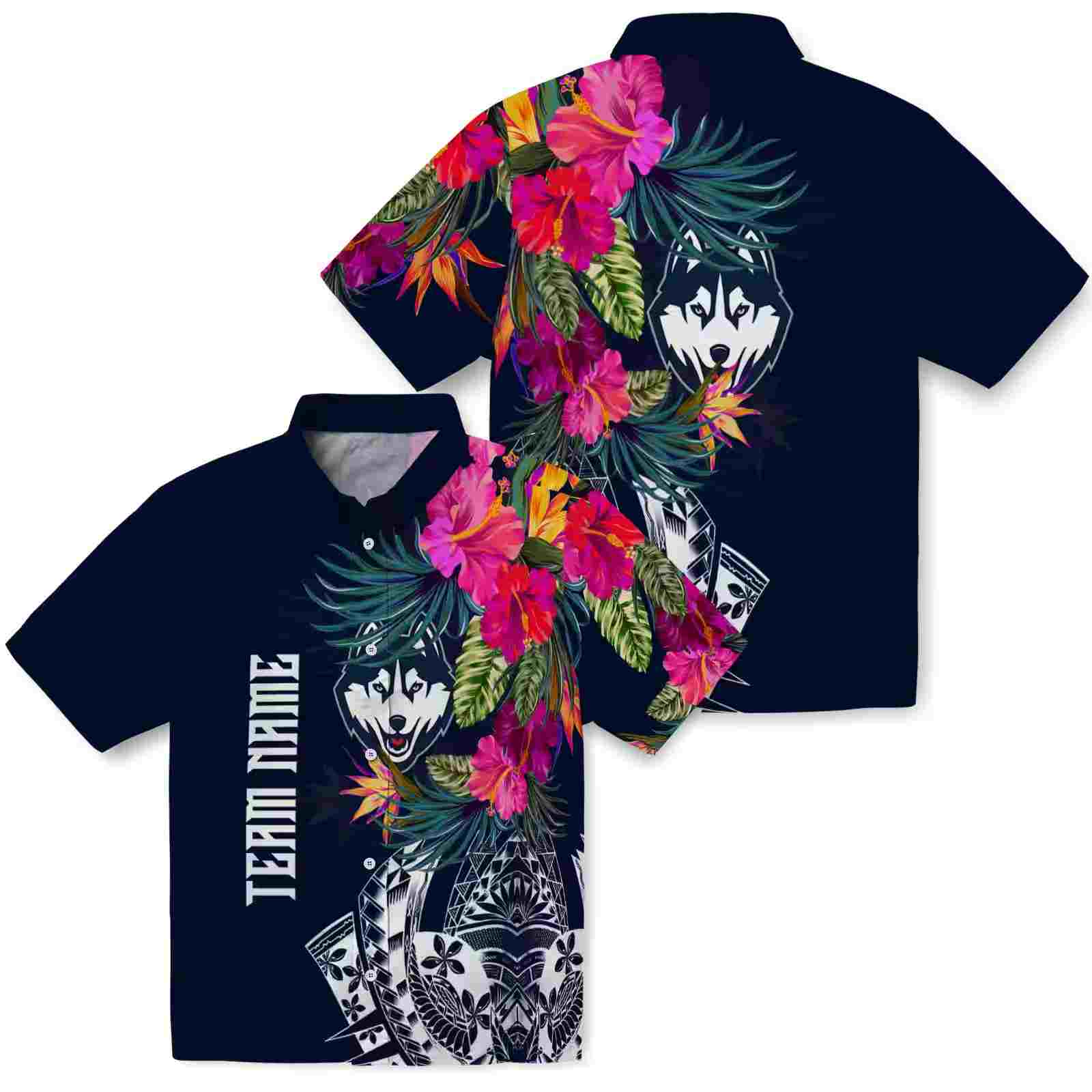 uconn huskies floral polynesian blue hawaiian shirt high quality