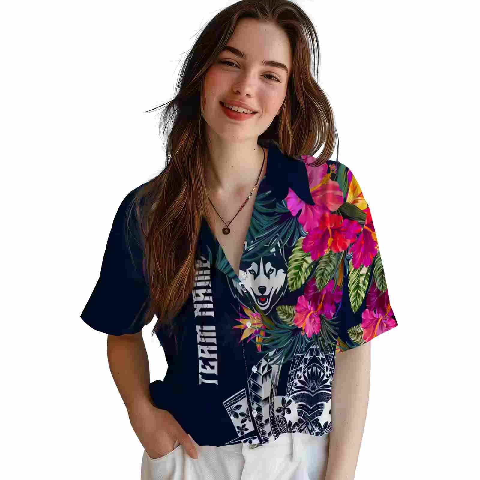 uconn huskies floral polynesian blue hawaiian shirt latest model