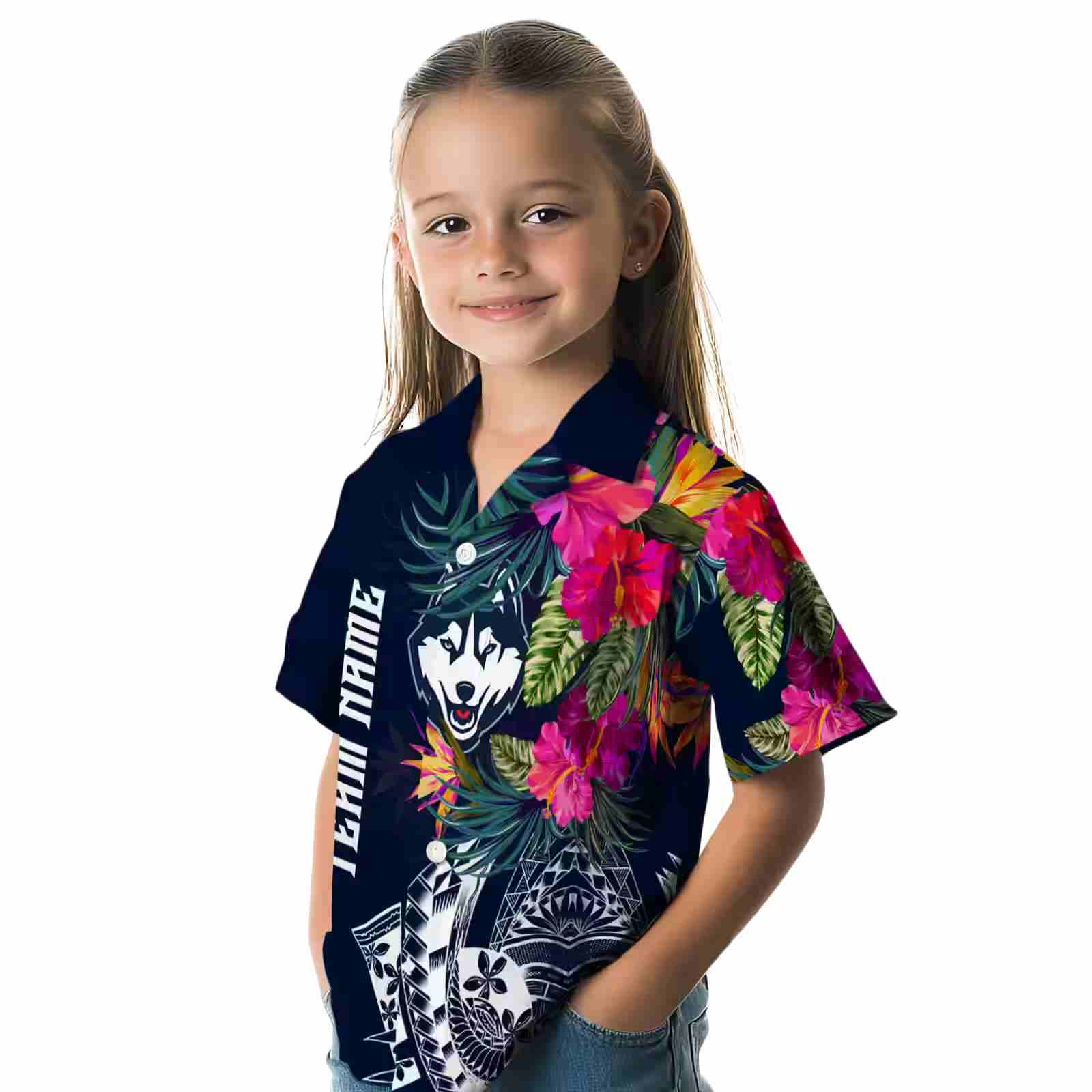 uconn huskies floral polynesian blue hawaiian shirt premium grade