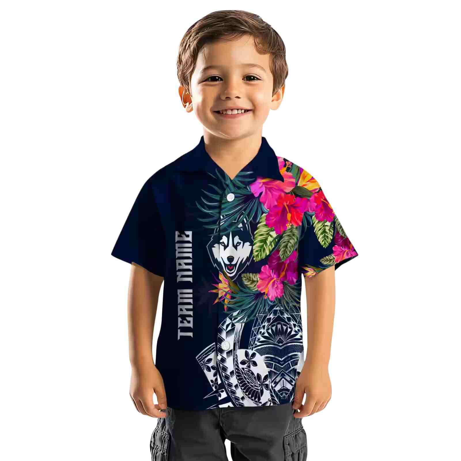 uconn huskies floral polynesian blue hawaiian shirt top rated