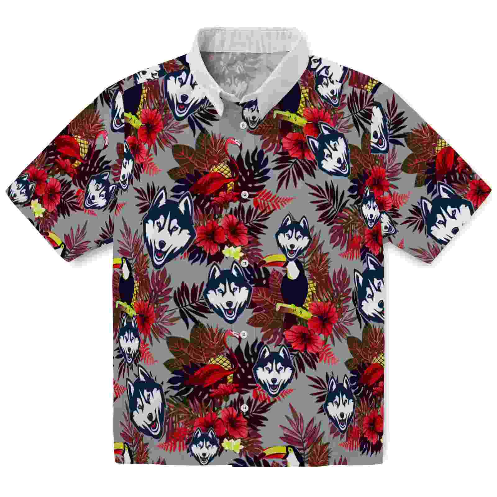 UConn Huskies Floral Toucan Blue Red Hawaiian Shirt