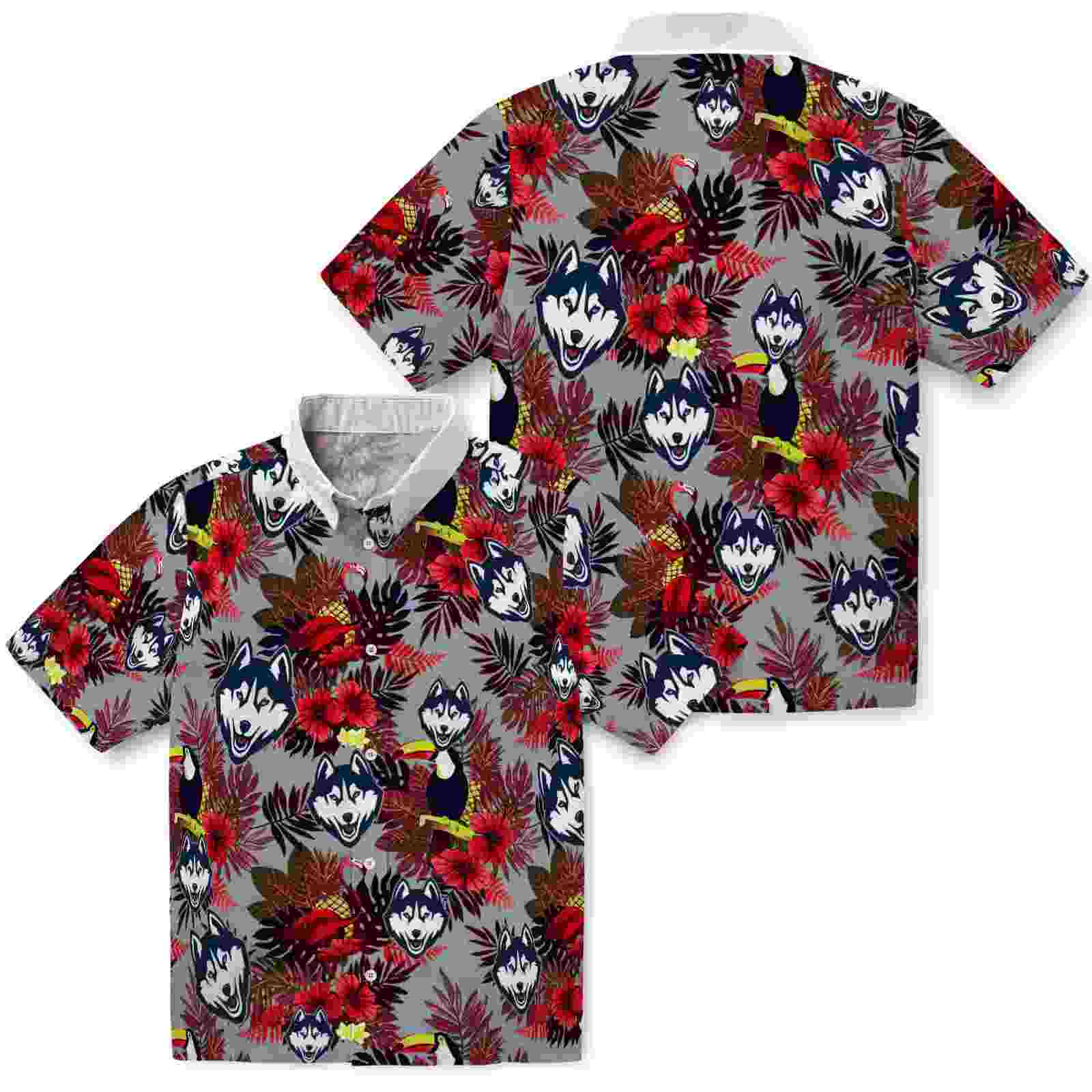 uconn huskies floral toucan blue red hawaiian shirt high quality