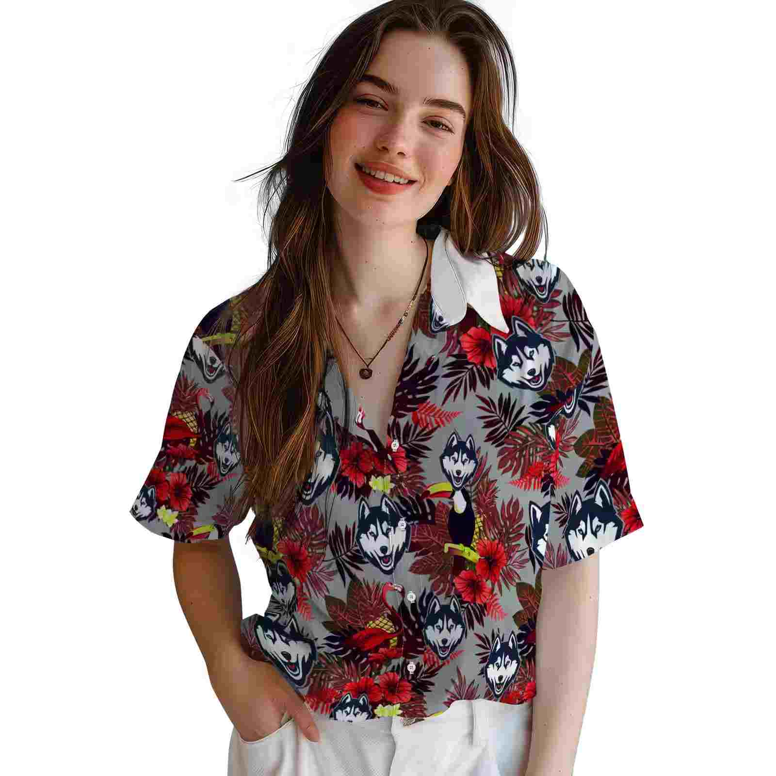 uconn huskies floral toucan blue red hawaiian shirt latest model