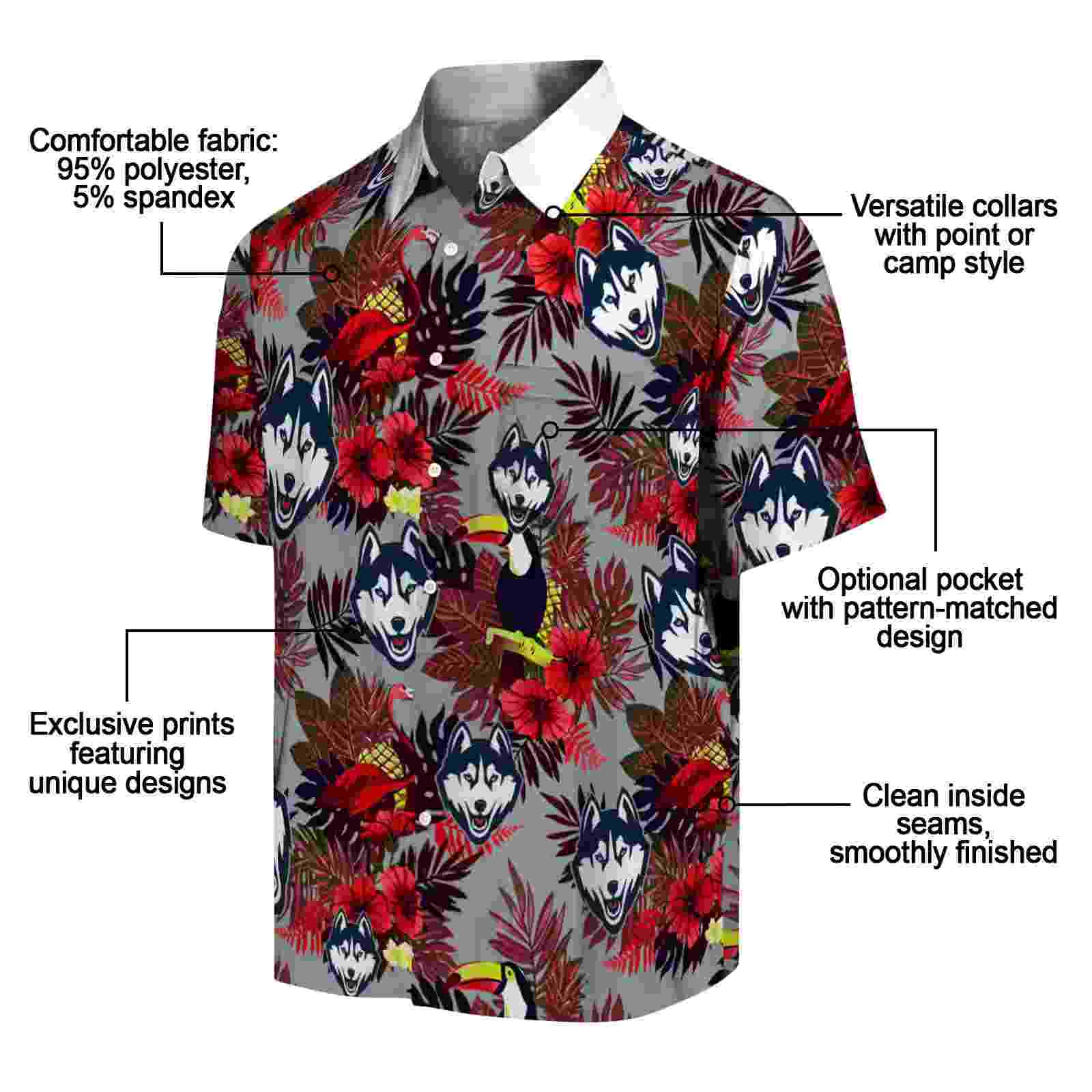 uconn huskies floral toucan blue red hawaiian shirt new arrival