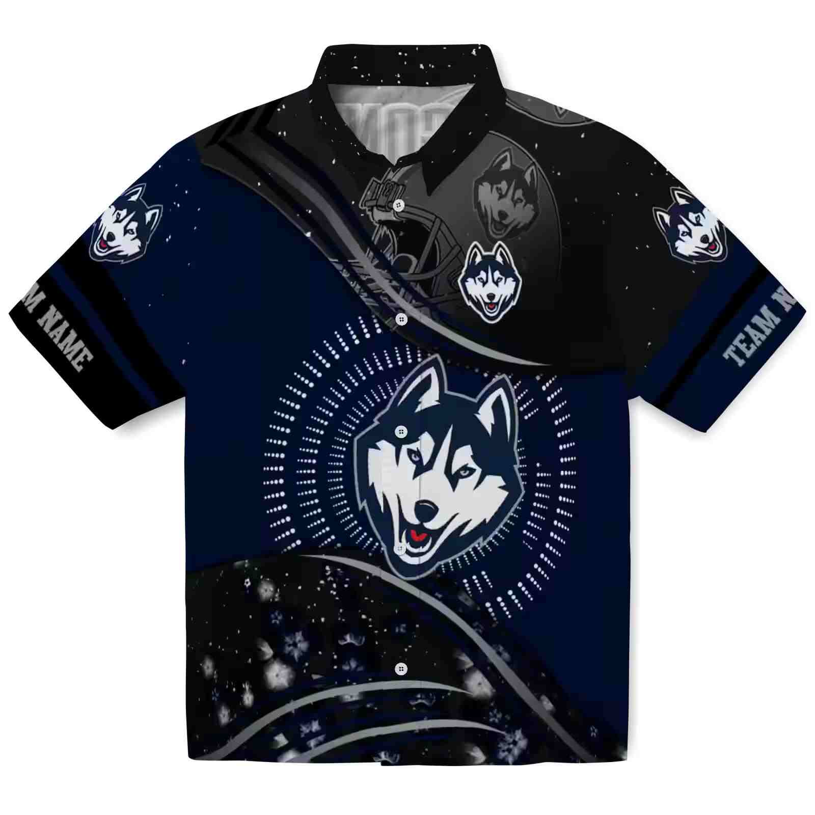 UConn Huskies Football Wave Blue Black Hawaiian Shirt