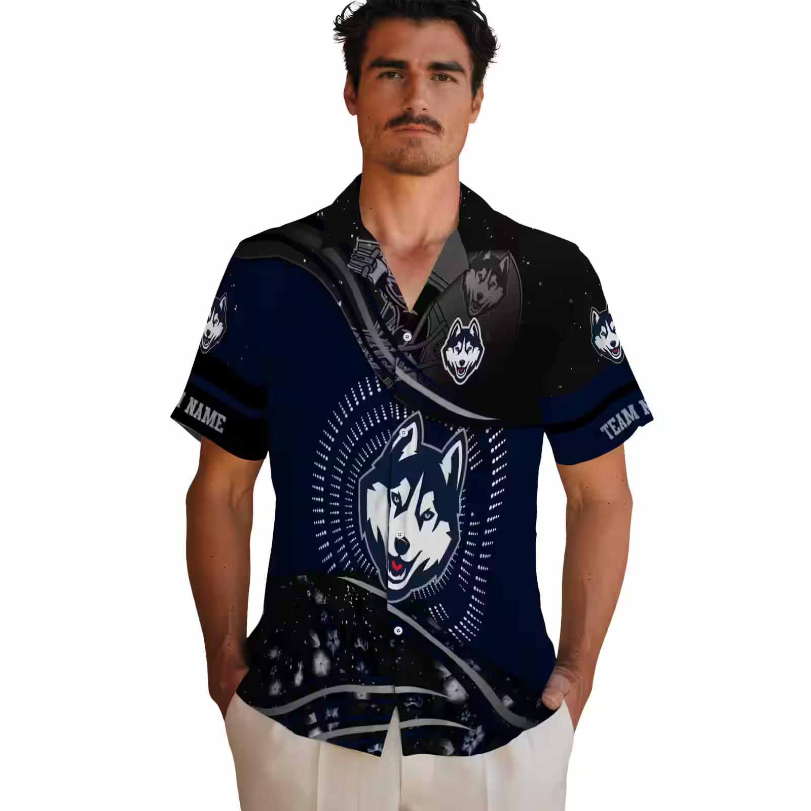 uconn huskies football wave blue black hawaiian shirt fashion forward