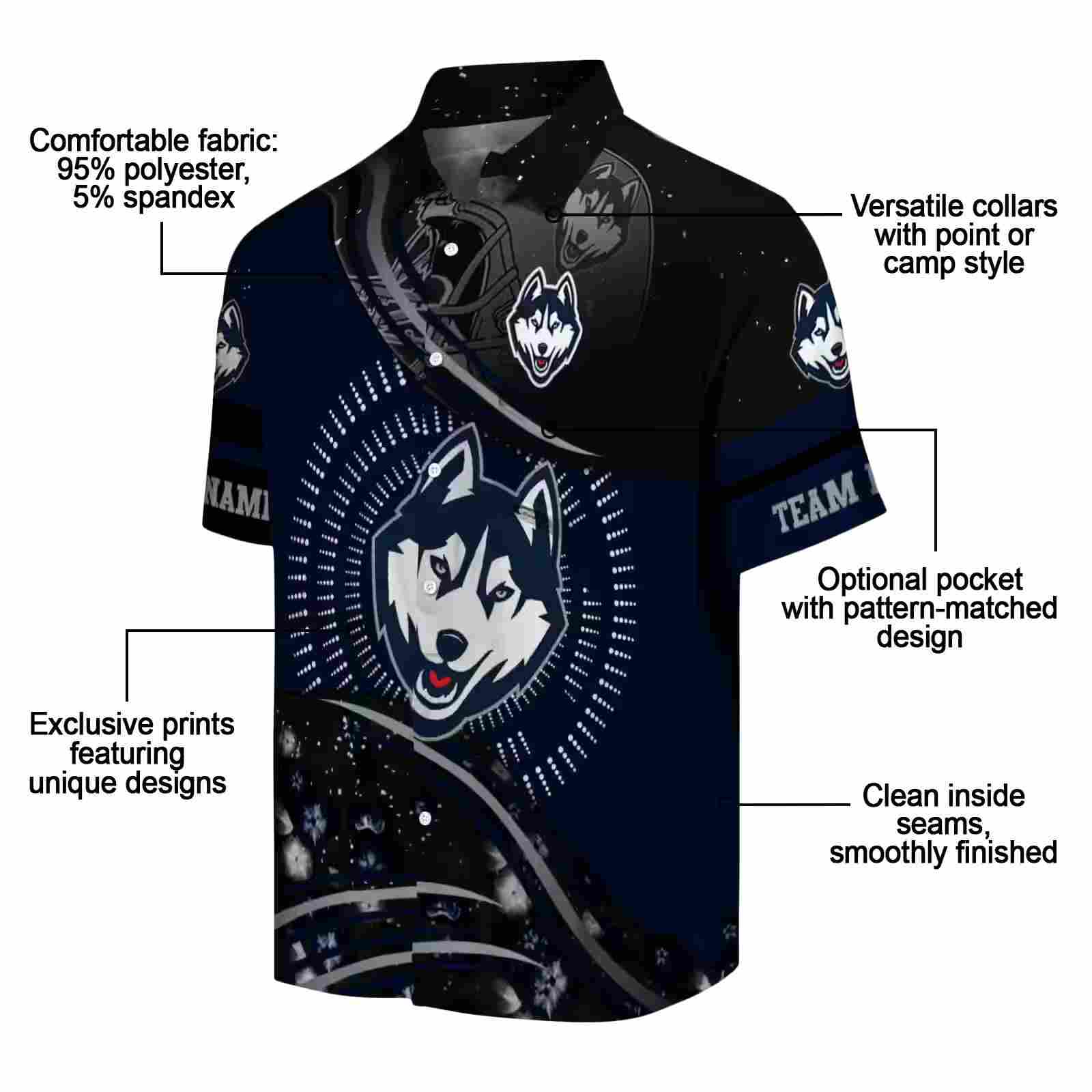 uconn huskies football wave blue black hawaiian shirt new arrival