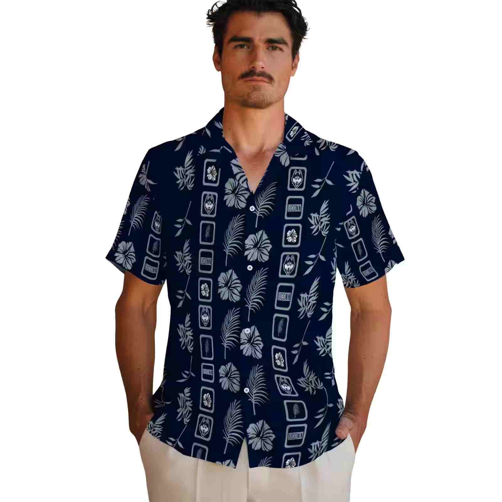 uconn huskies framed floral blue hawaiian shirt fashion forward