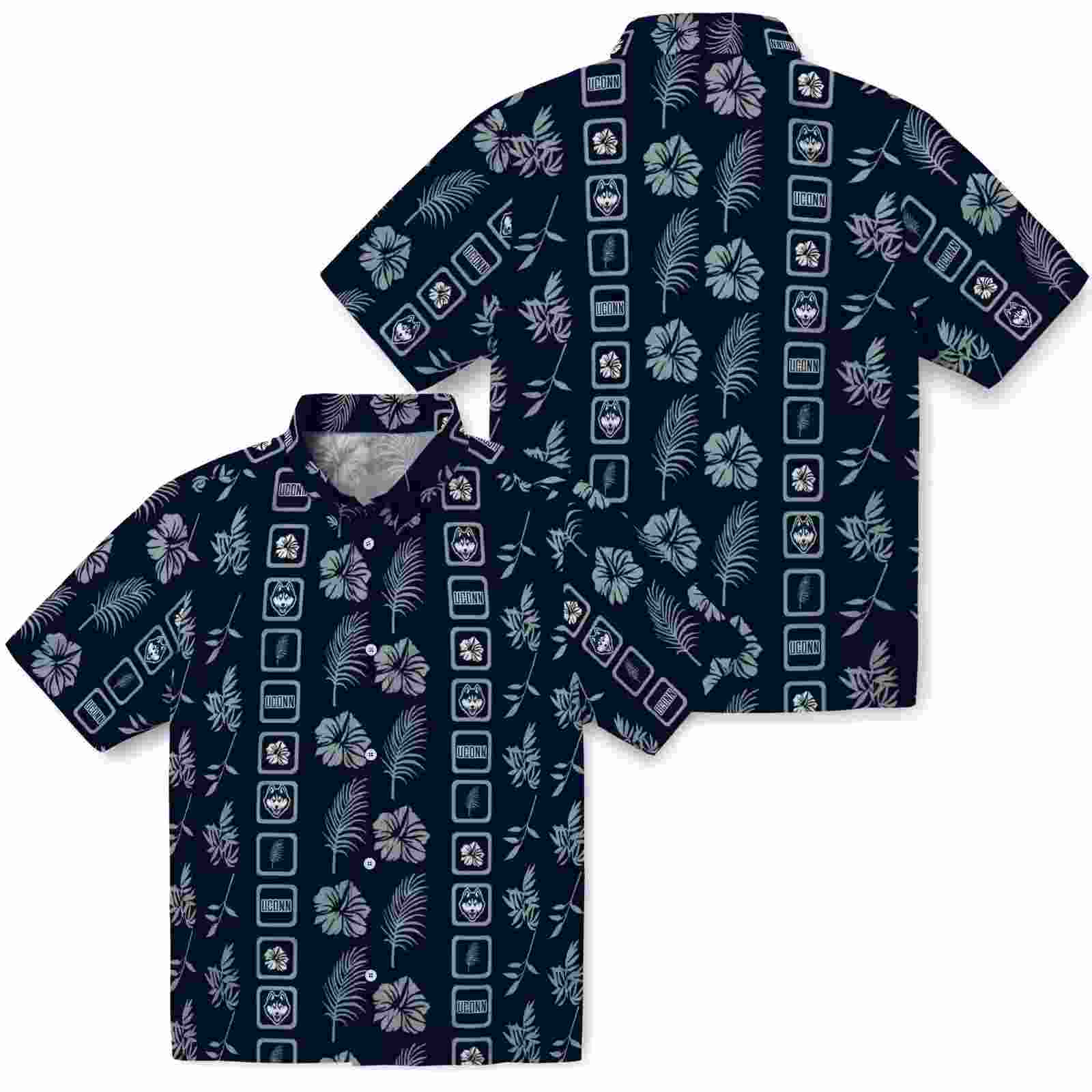 uconn huskies framed floral blue hawaiian shirt high quality