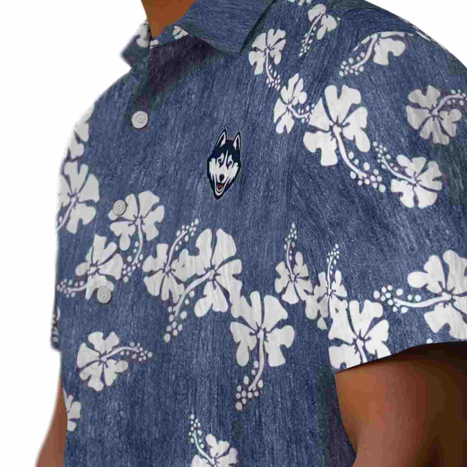 uconn huskies hibiscus clusters blue hawaiian shirt trendy