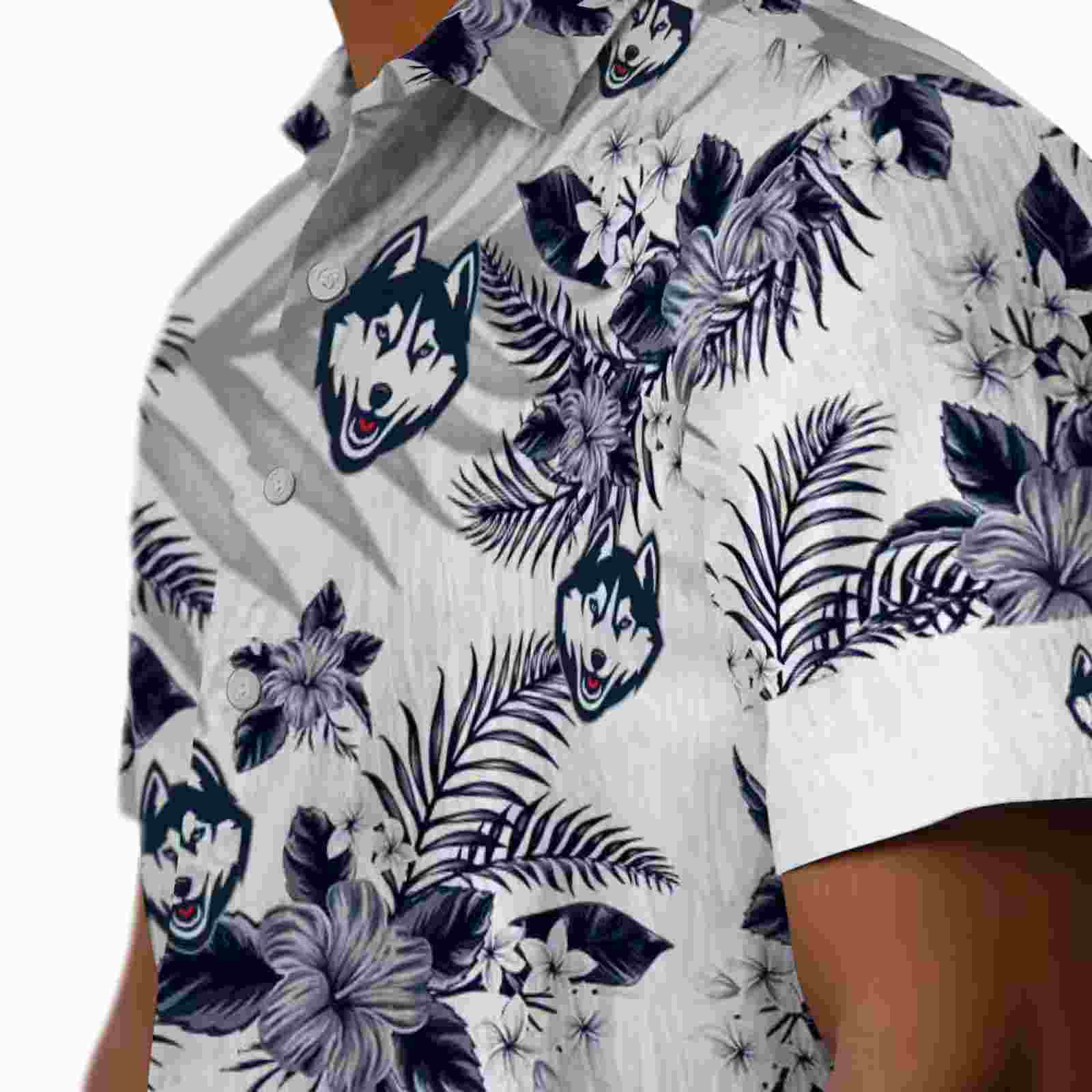 uconn huskies hibiscus palm leaves blue white hawaiian shirt trendy