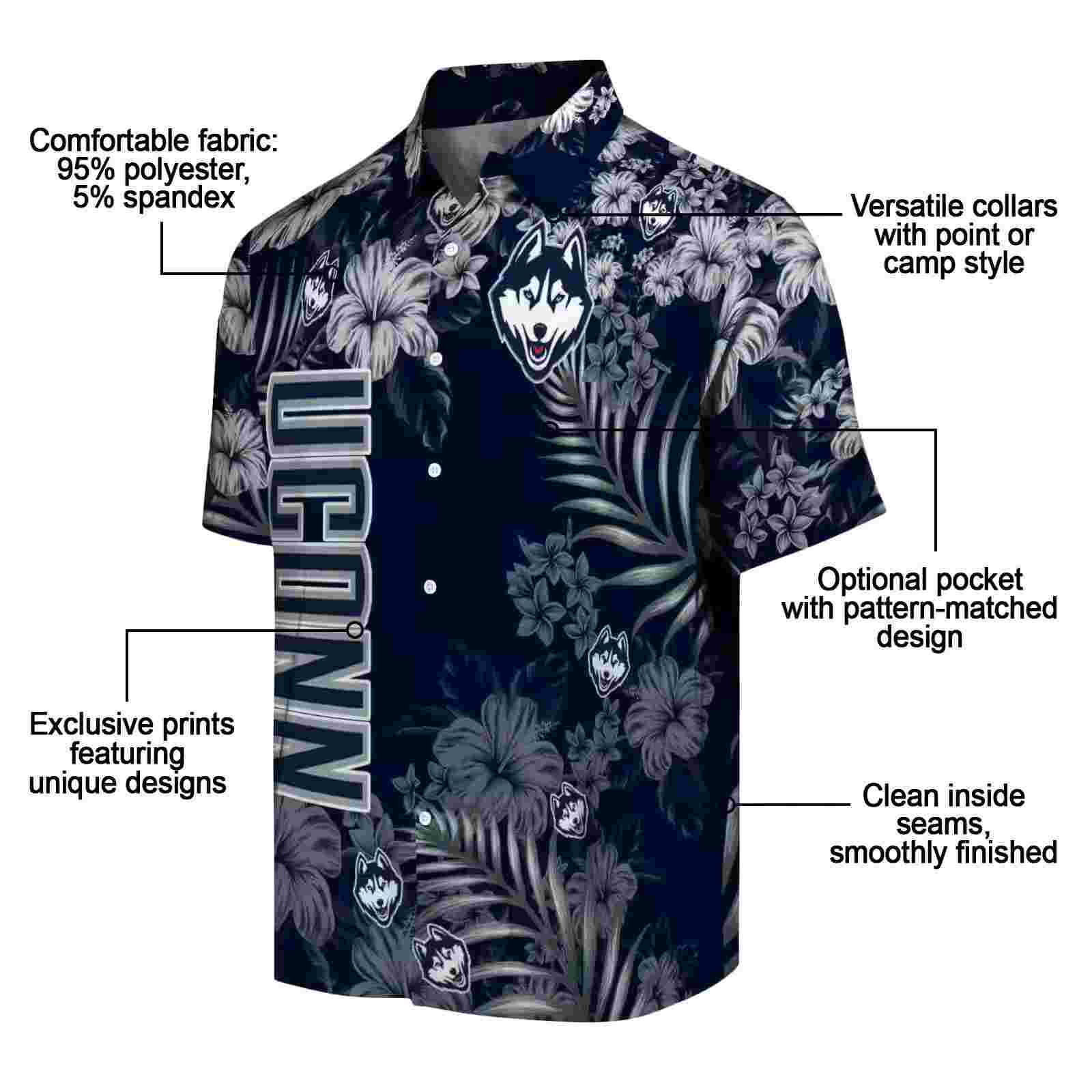 uconn huskies hibiscus print blue hawaiian shirt new arrival