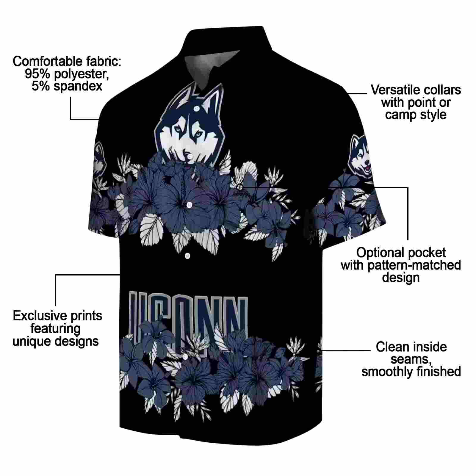 uconn huskies hibiscus stripe blue black hawaiian shirt new arrival