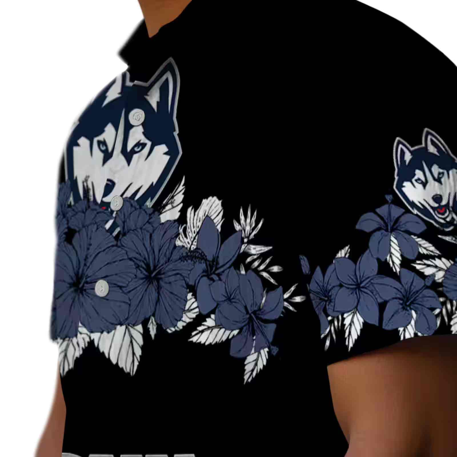 uconn huskies hibiscus stripe blue black hawaiian shirt trendy