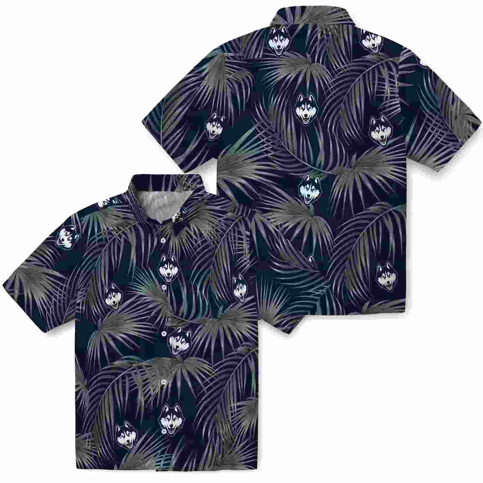 uconn huskies leafy palms blue hawaiian shirt high quality