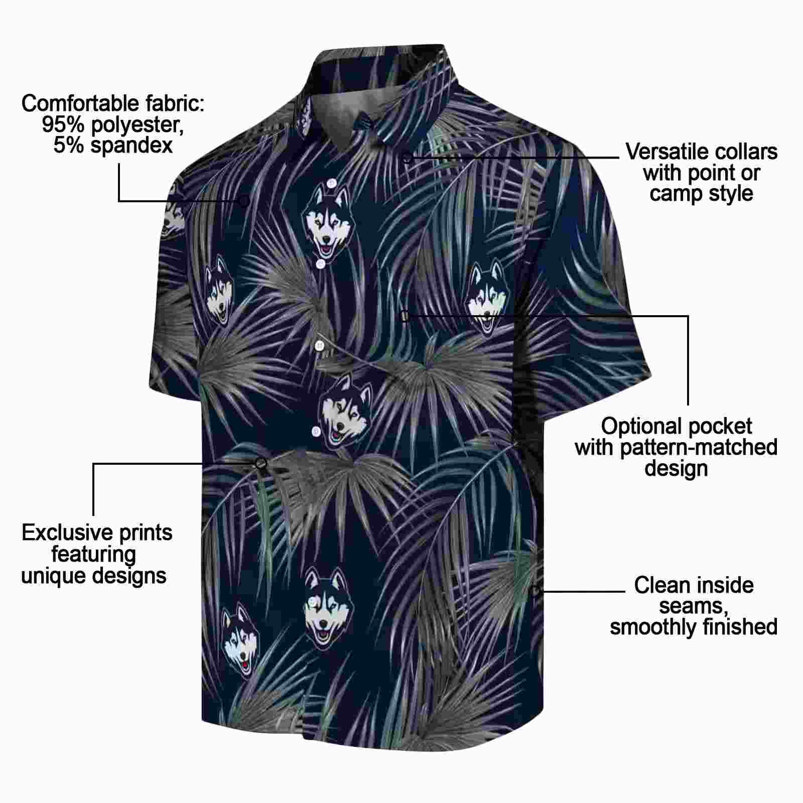 uconn huskies leafy palms blue hawaiian shirt new arrival