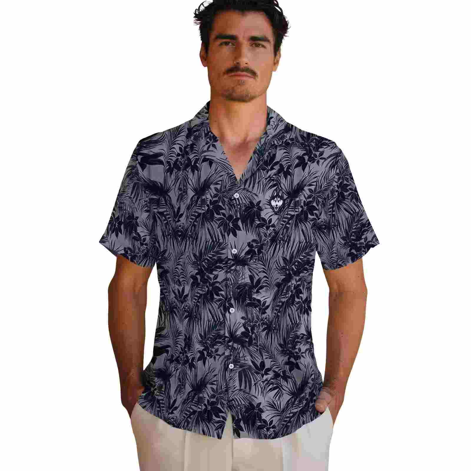 uconn huskies leafy pattern blue hawaiian shirt fashion forward