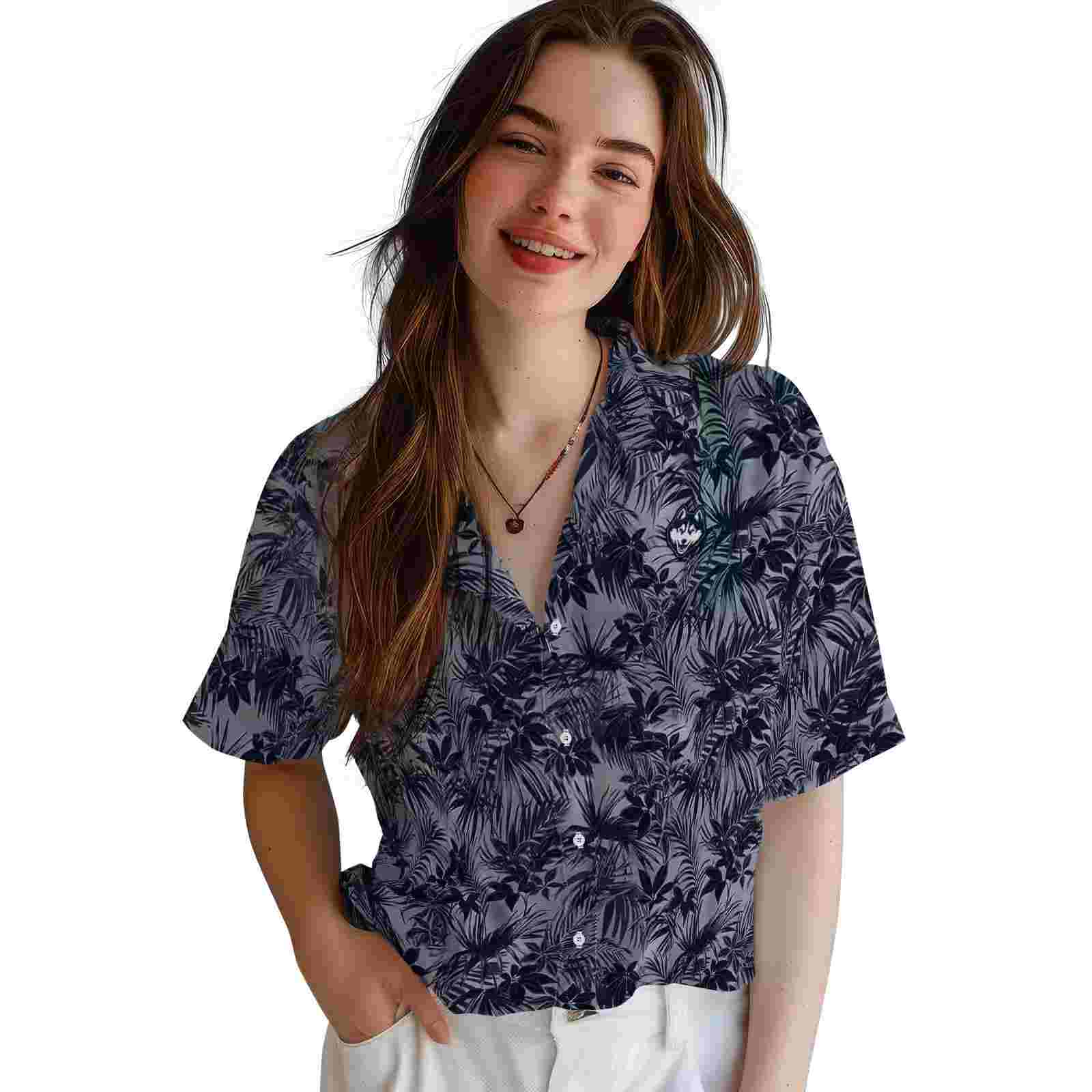 uconn huskies leafy pattern blue hawaiian shirt latest model