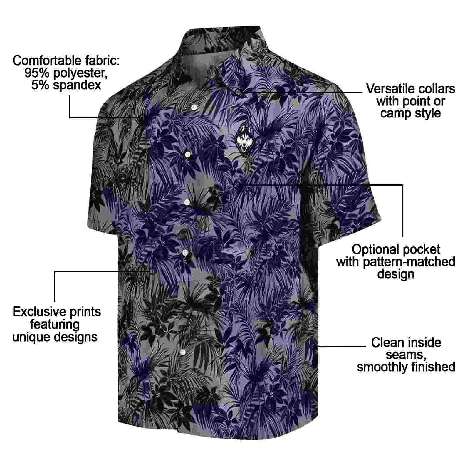 uconn huskies leafy pattern blue hawaiian shirt new arrival