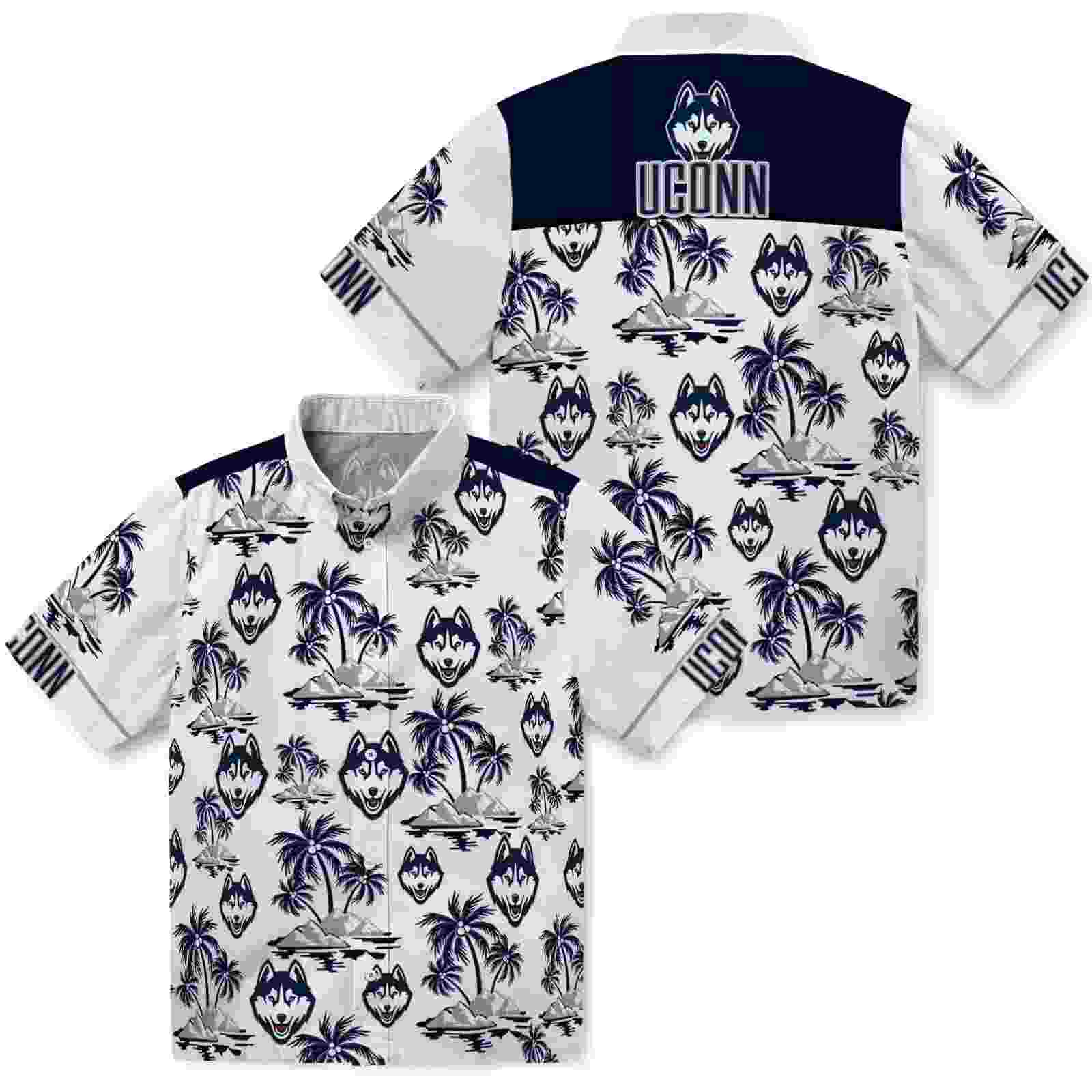 uconn huskies palm island print blue white hawaiian shirt high quality