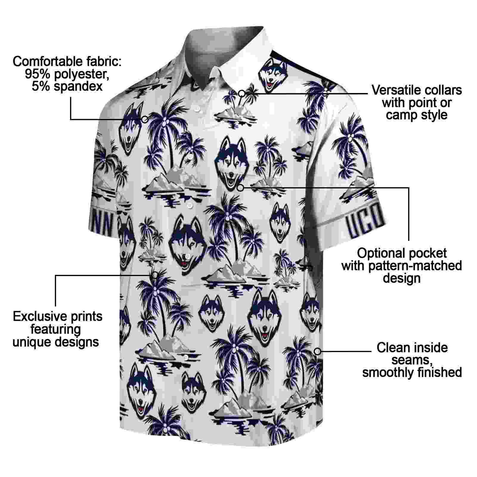 uconn huskies palm island print blue white hawaiian shirt new arrival