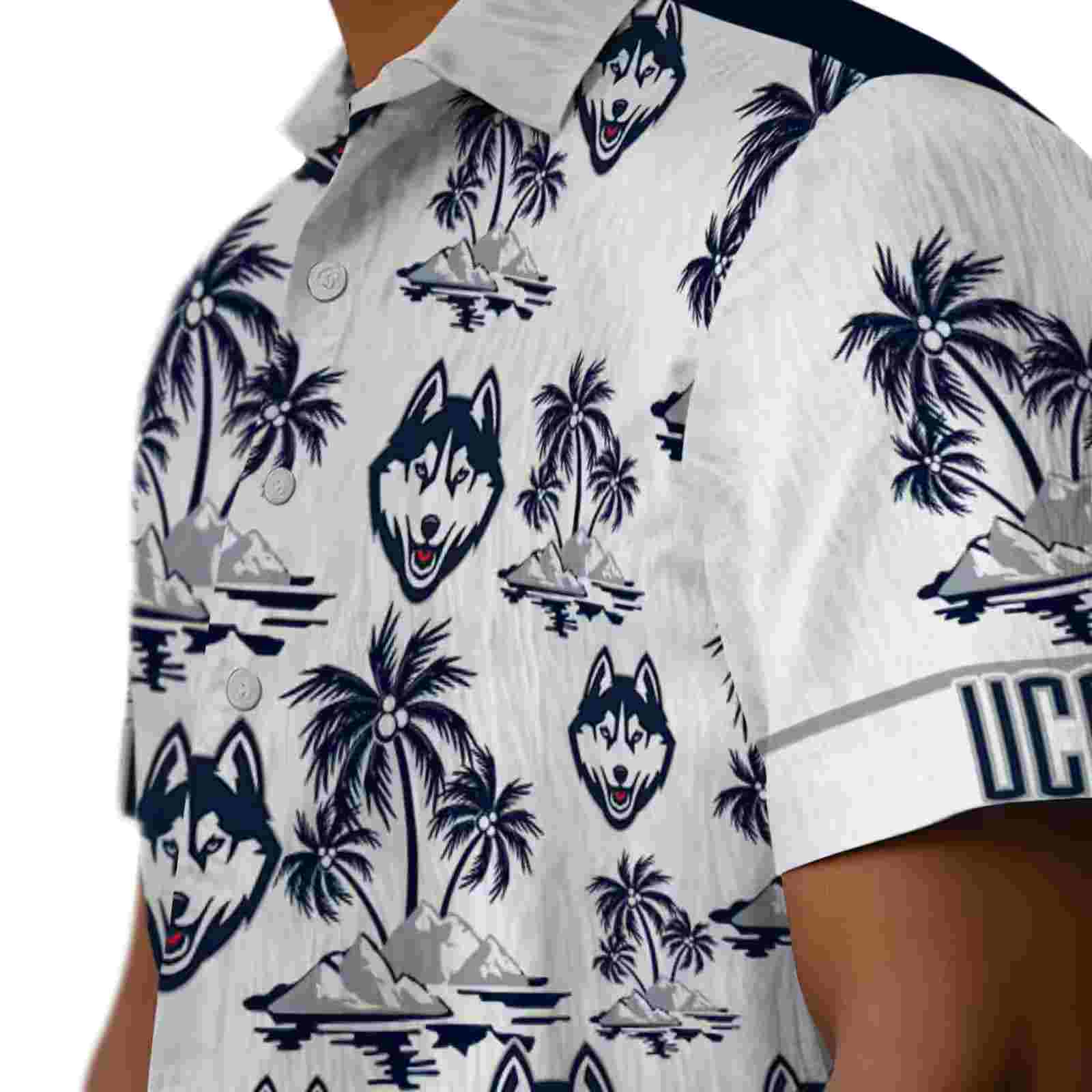 uconn huskies palm island print blue white hawaiian shirt trendy