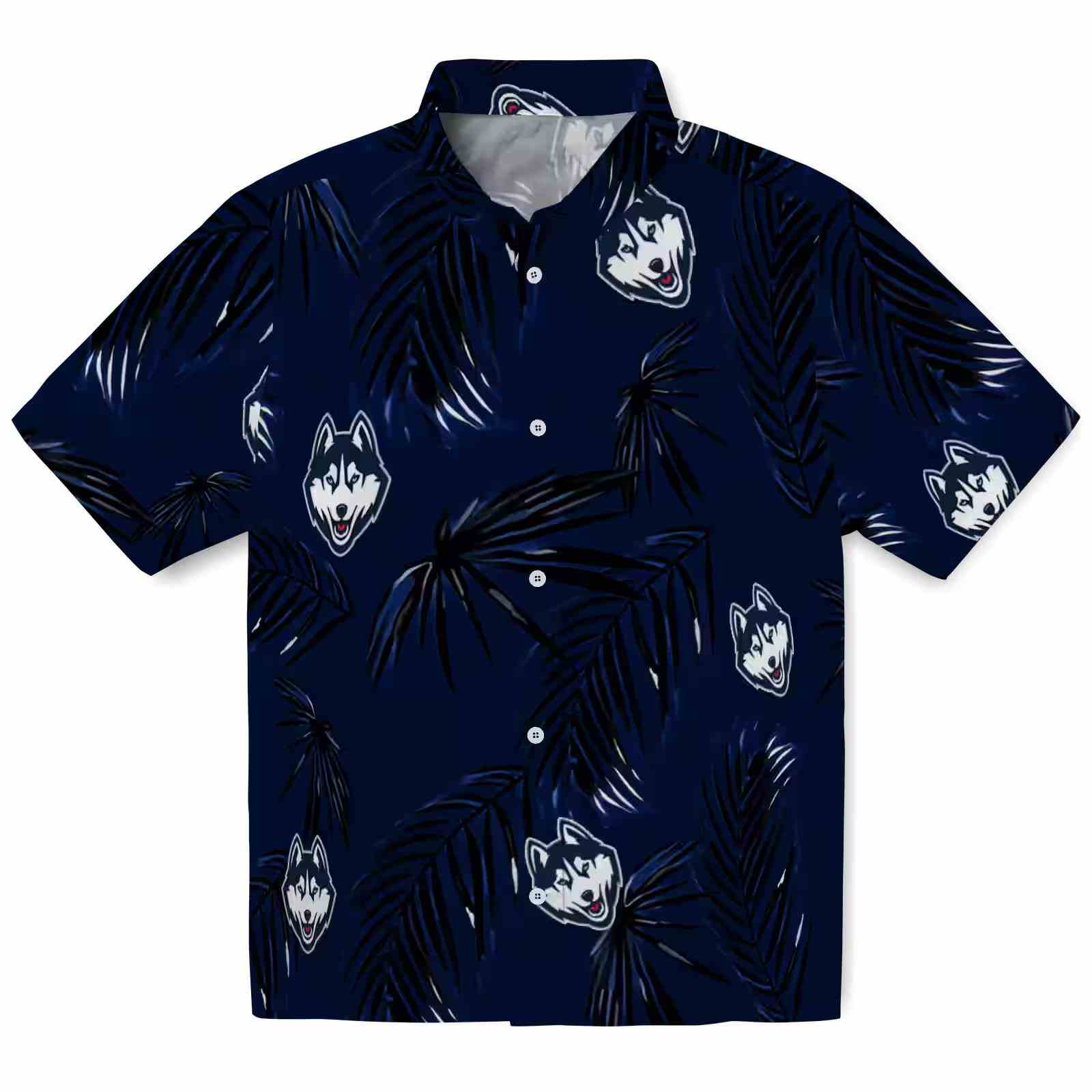 UConn Huskies Palm Leaf Blue Hawaiian Shirt