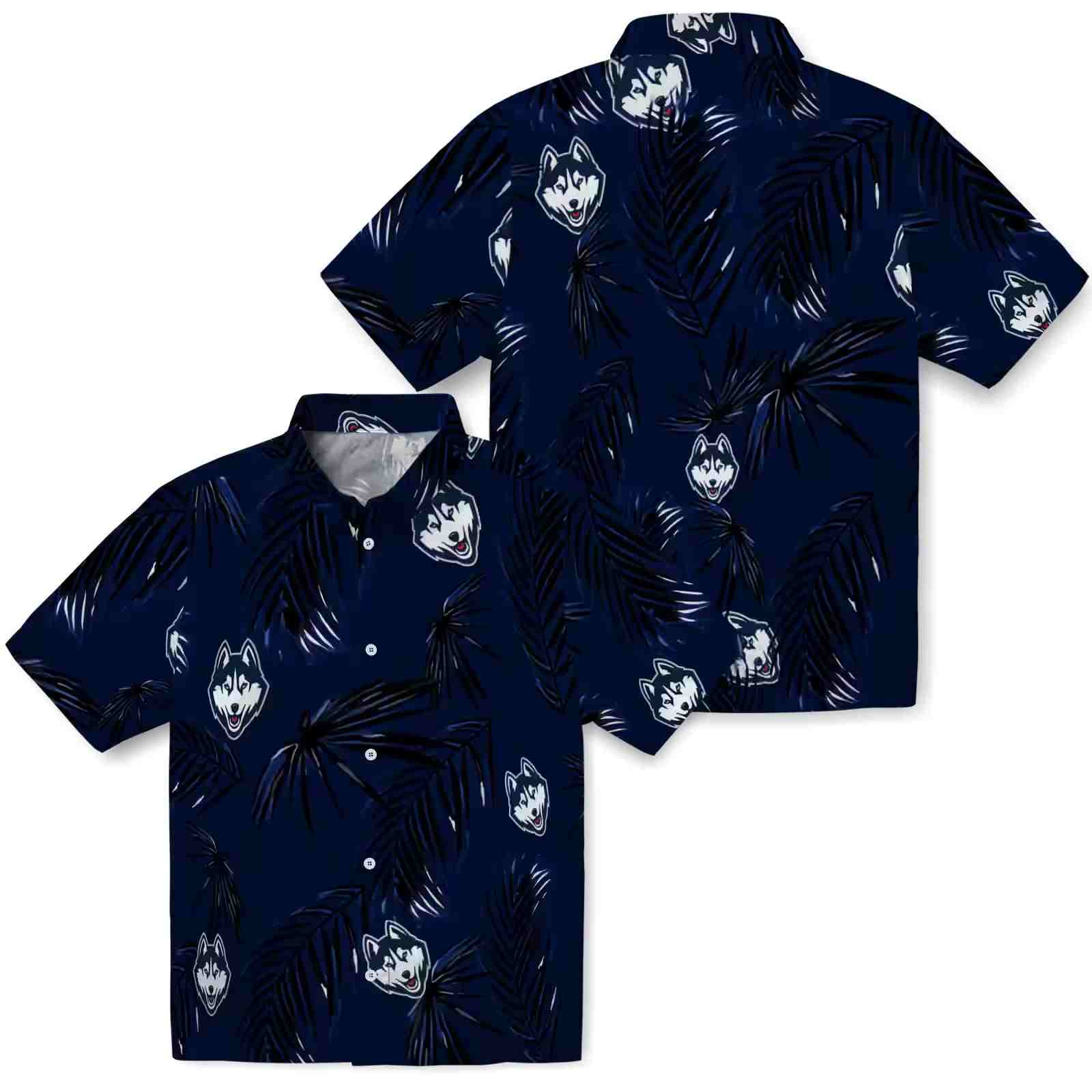 uconn huskies palm leaf blue hawaiian shirt high quality