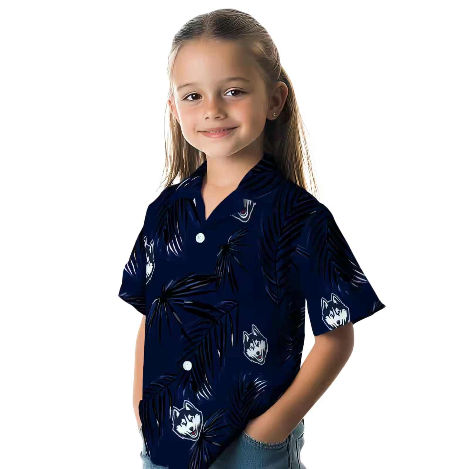 uconn huskies palm leaf blue hawaiian shirt premium grade