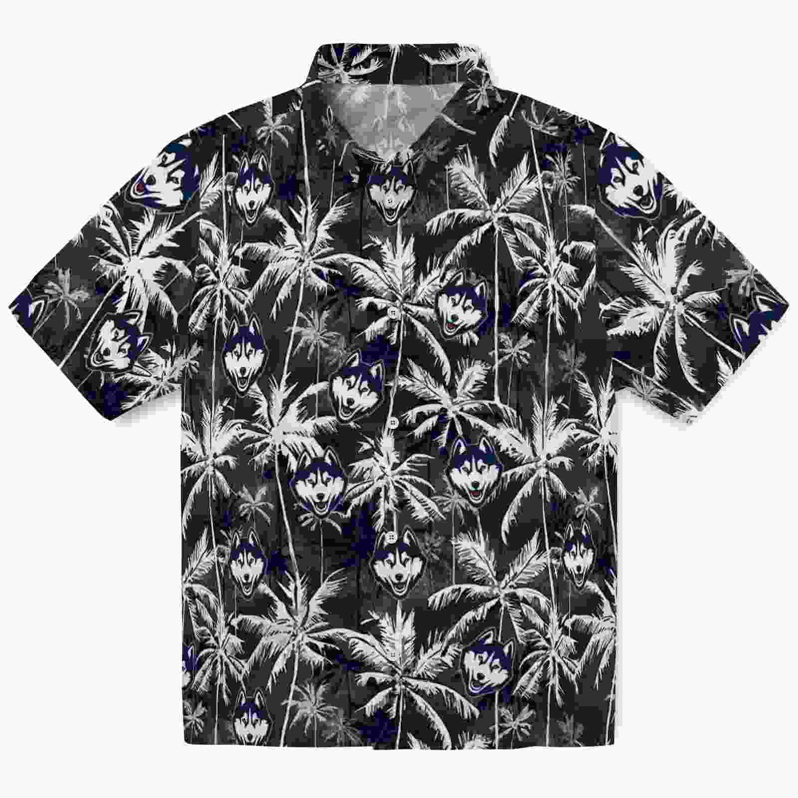 UConn Huskies Palm Pattern Blue Black Hawaiian Shirt