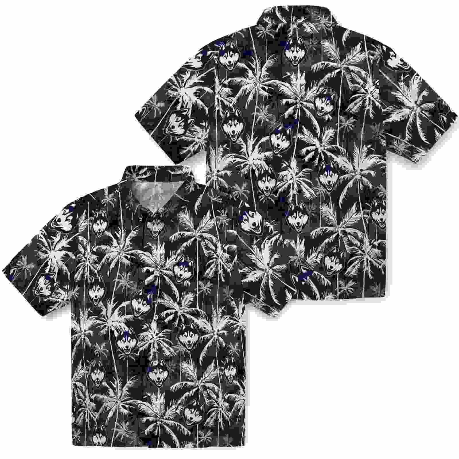 uconn huskies palm pattern blue black hawaiian shirt high quality