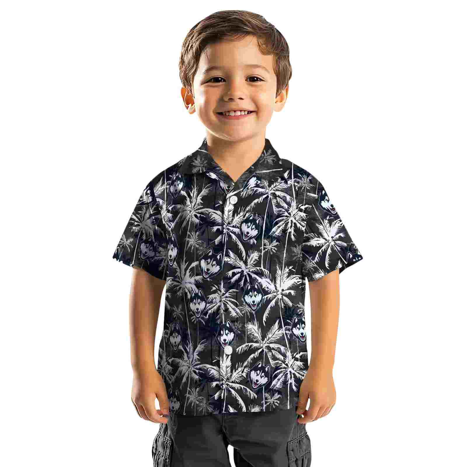 uconn huskies palm pattern blue black hawaiian shirt top rated