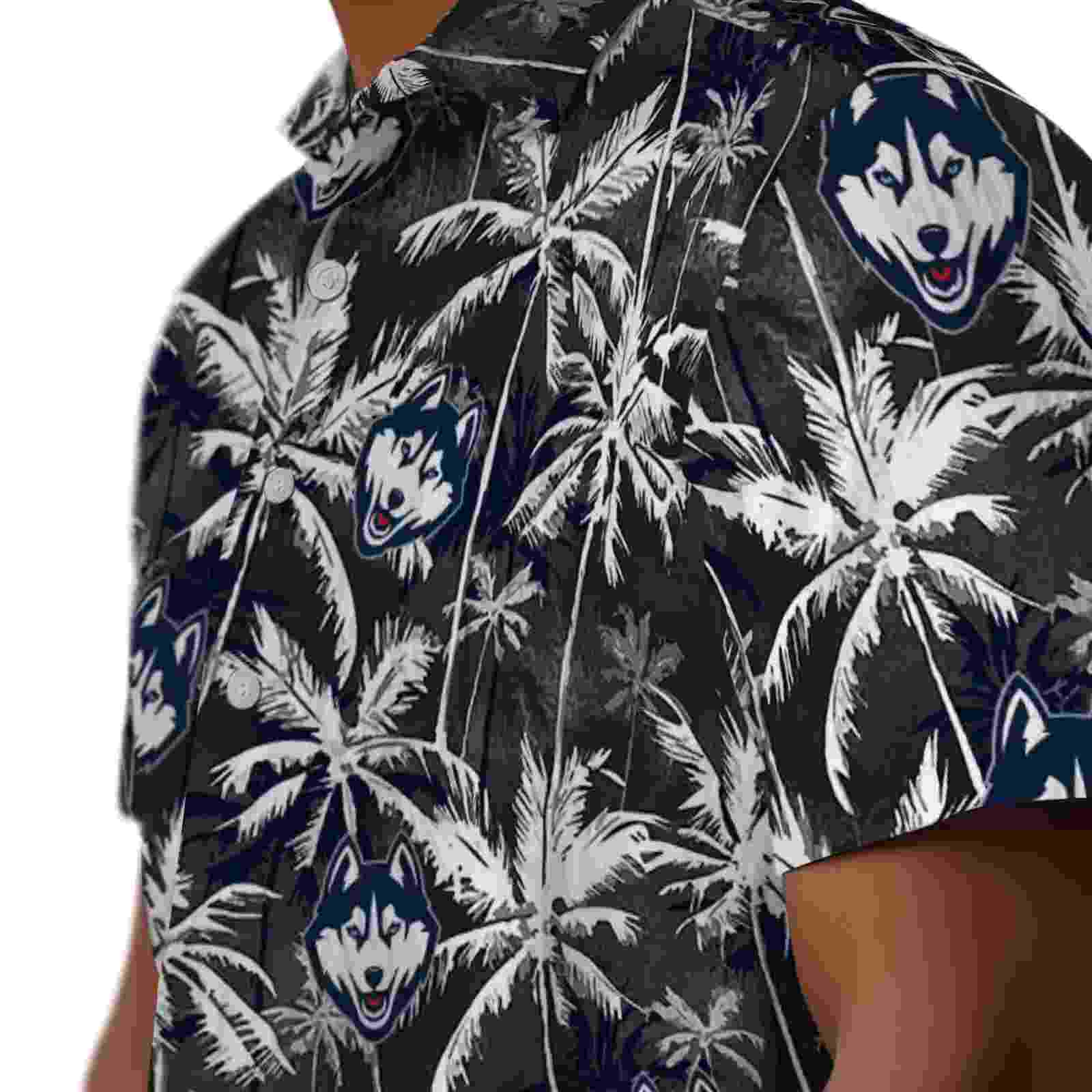 uconn huskies palm pattern blue black hawaiian shirt trendy