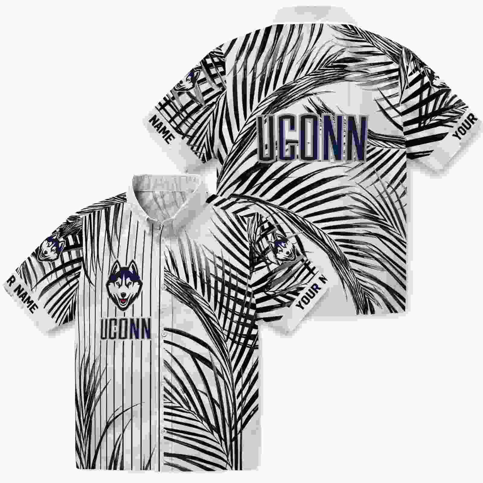 uconn huskies palm stripes blue black white hawaiian shirt high quality