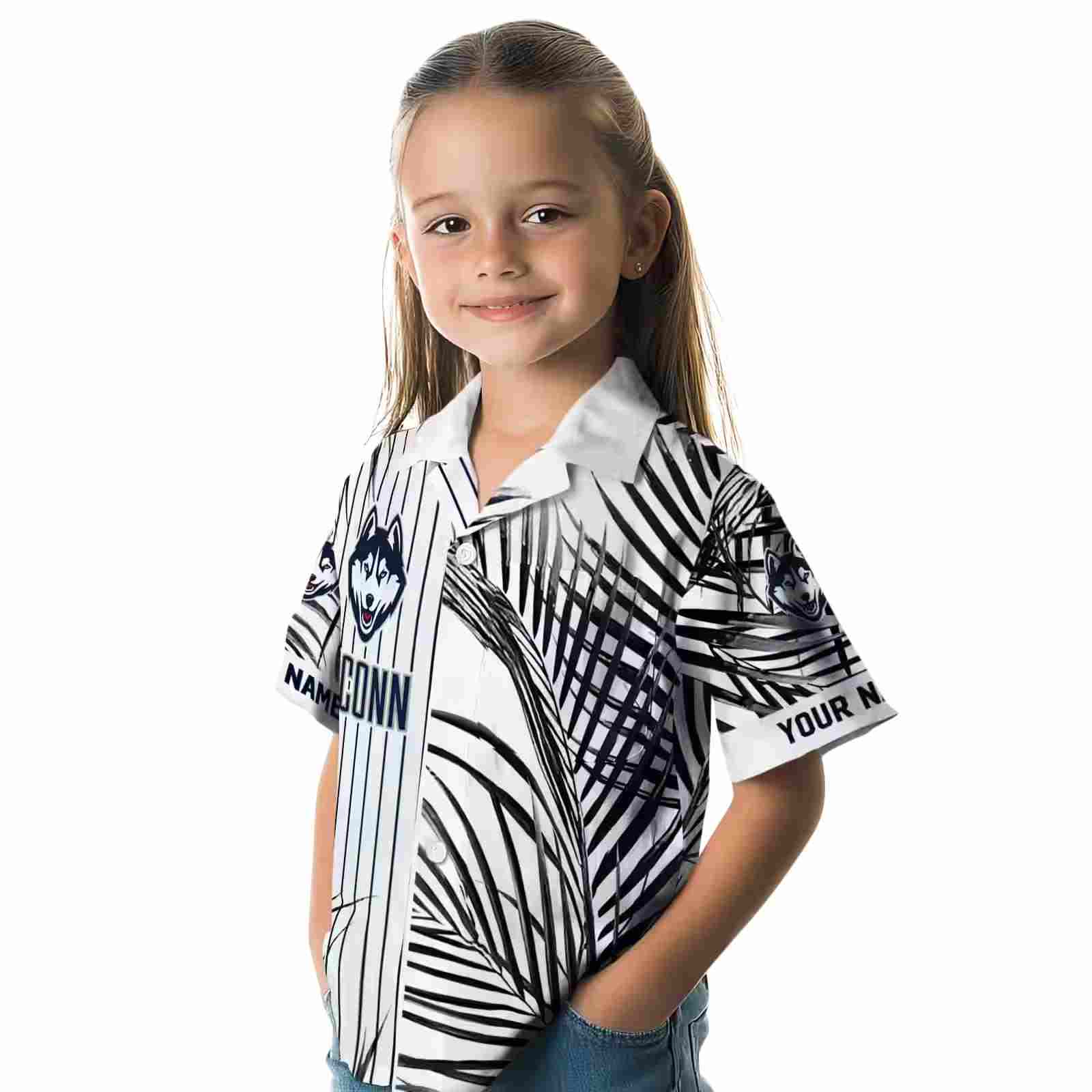 uconn huskies palm stripes blue black white hawaiian shirt premium grade