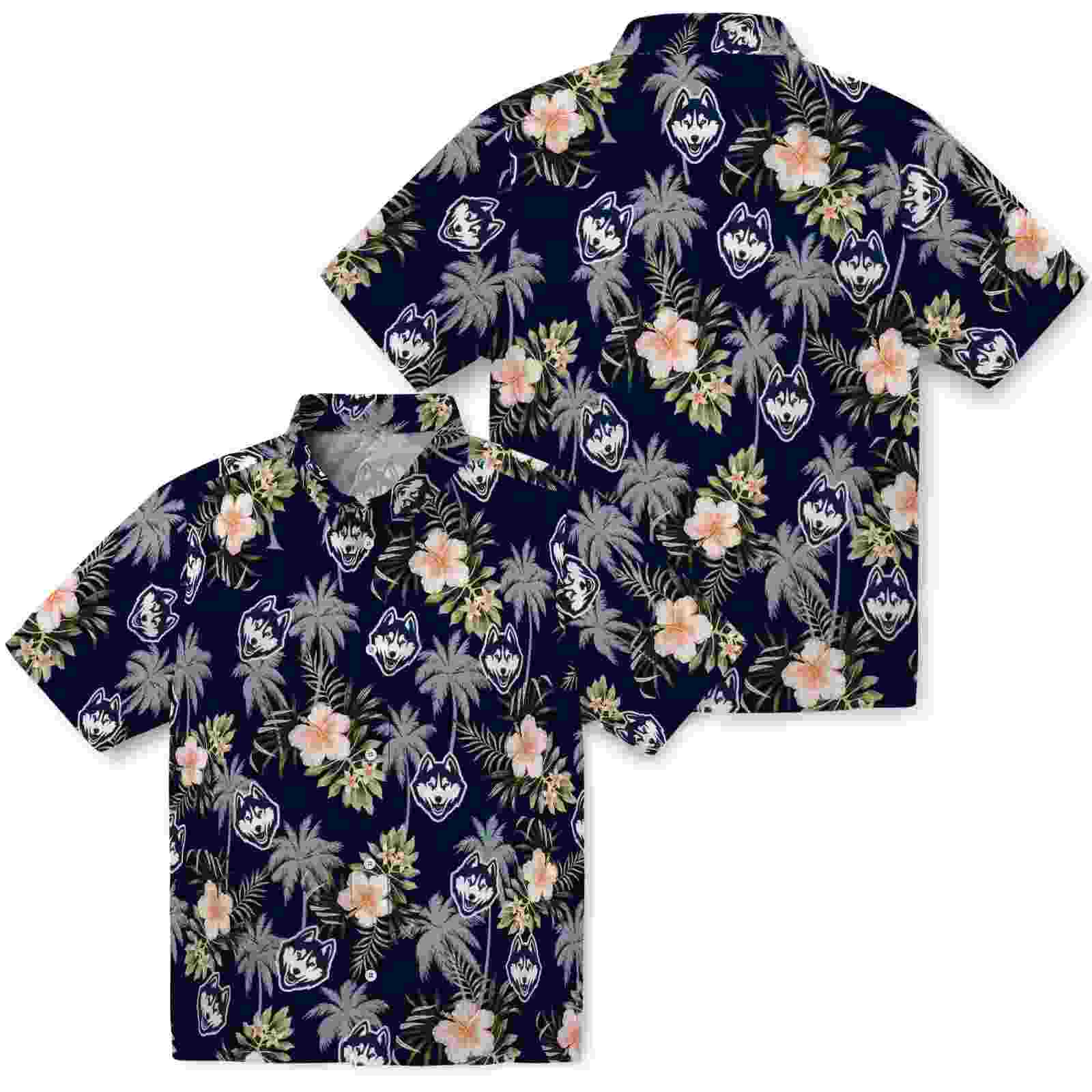 uconn huskies palm tree flower blue hawaiian shirt high quality