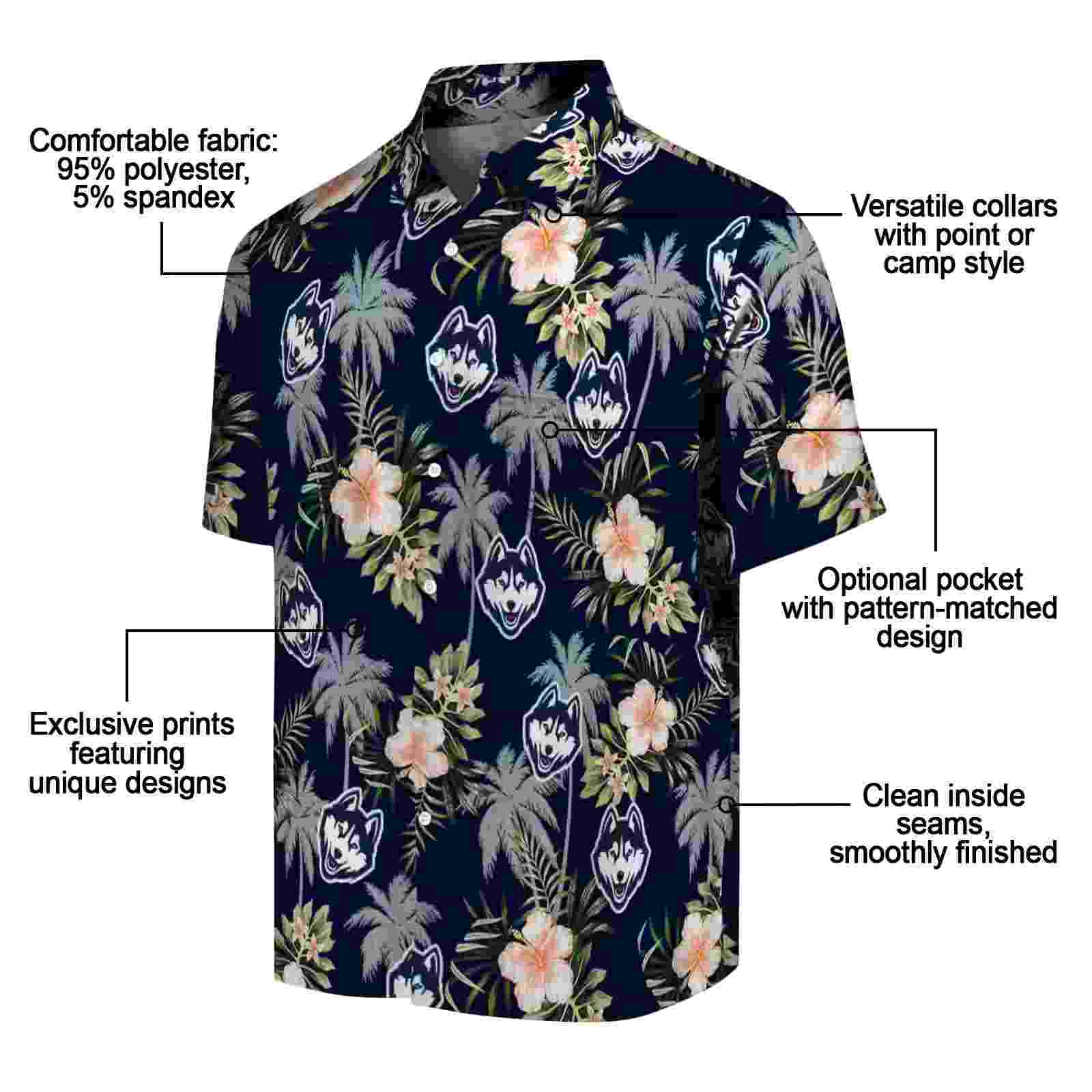 uconn huskies palm tree flower blue hawaiian shirt new arrival