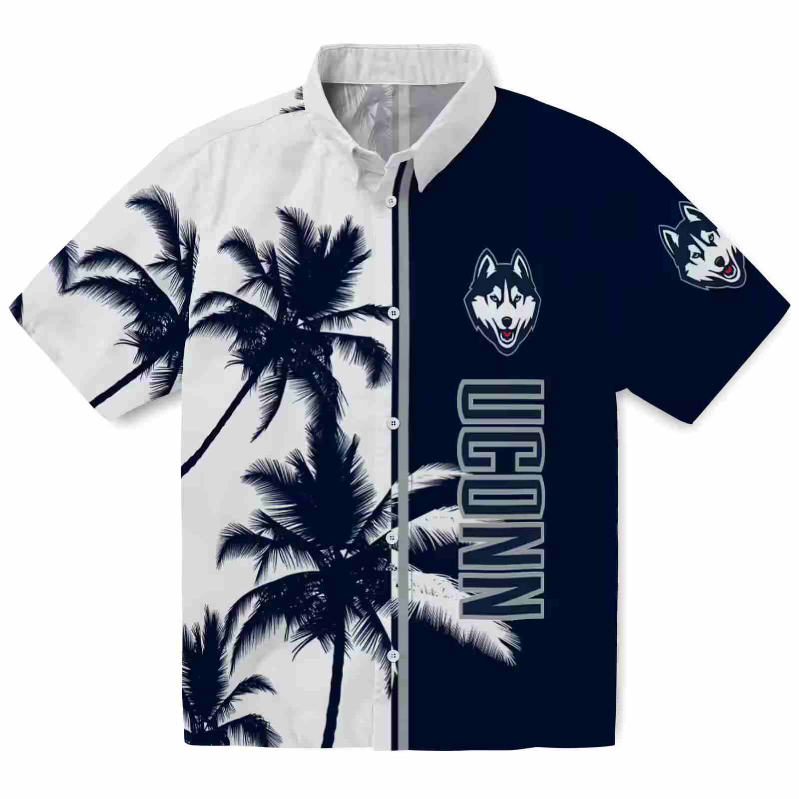 UConn Huskies Palm Trees Blue White Hawaiian Shirt